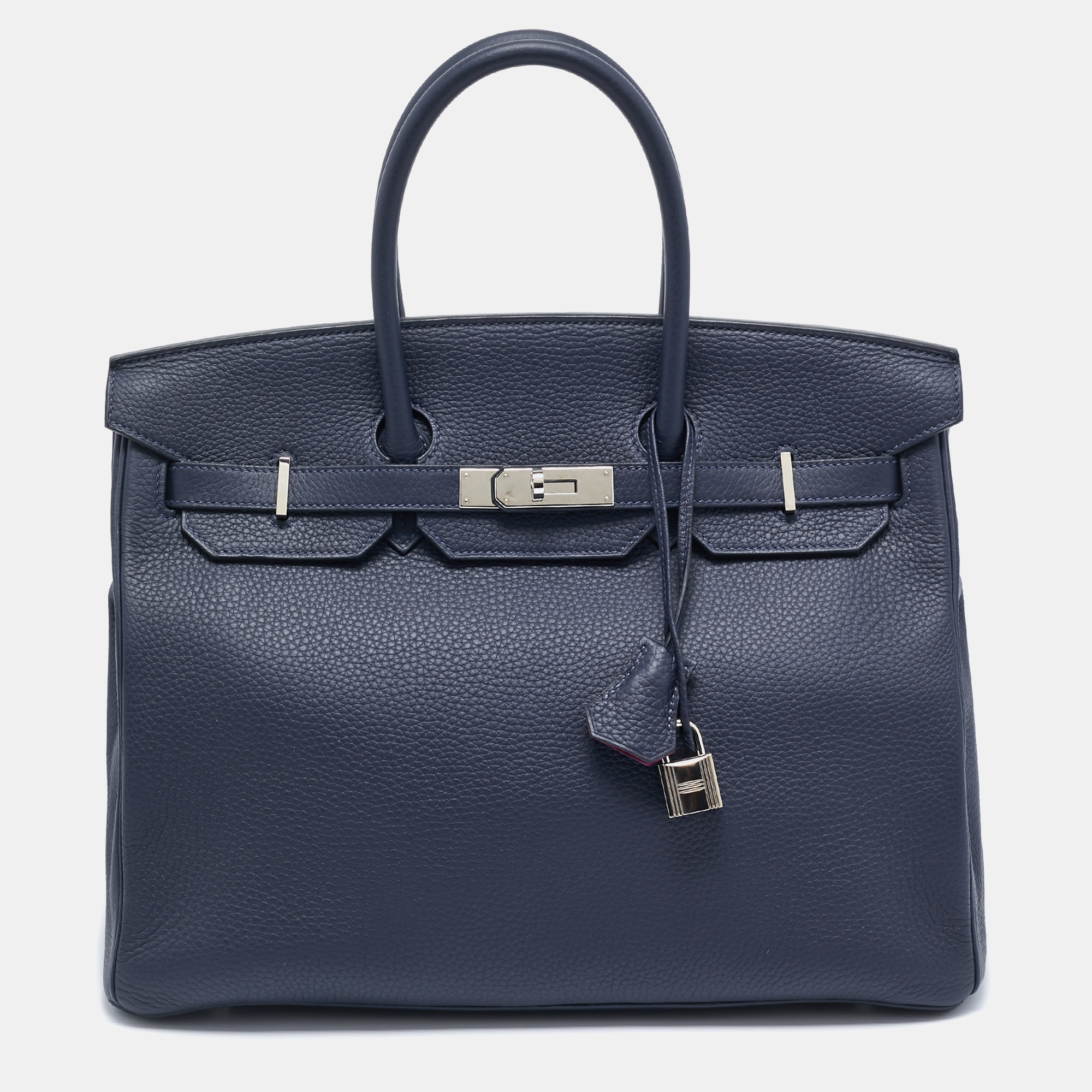 

Hermès Bleu Nuit/Rose Pourpre Taurillon Clemence Leather Palladium Finish Birkin 35 Bag, Navy blue