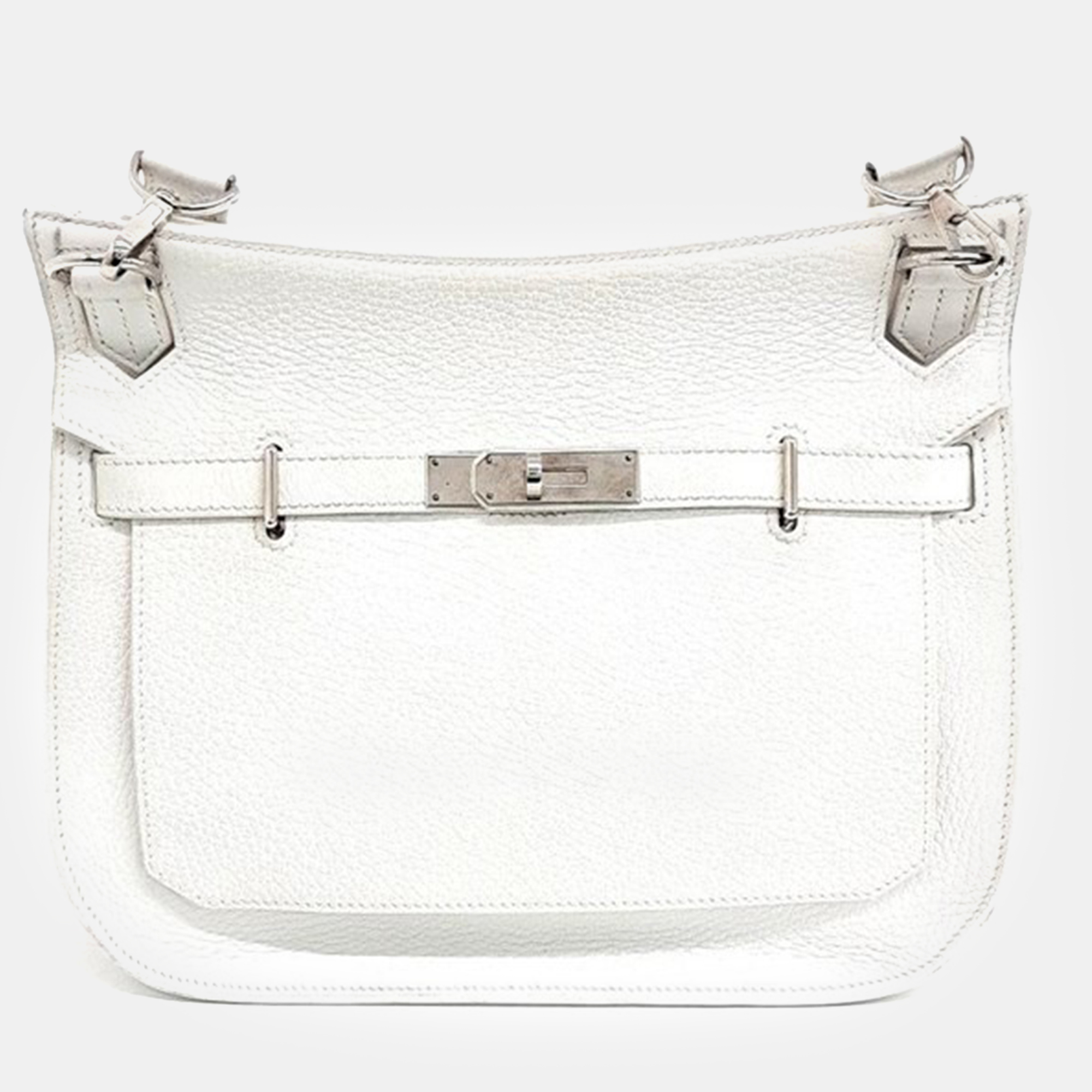 

Hermes White Leather Jypsiere 28 Bag