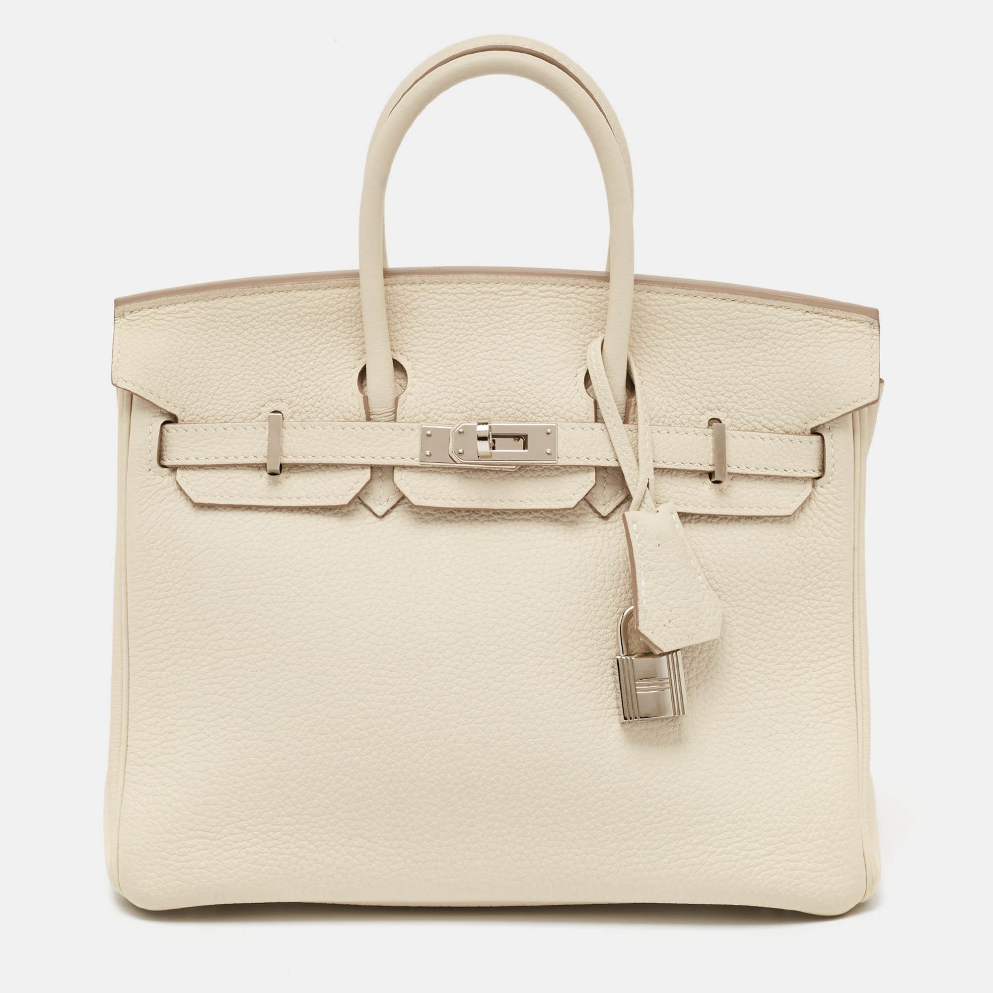 

Hermes Craie Togo Leather Palladium Finish Birkin 25 Bag, White