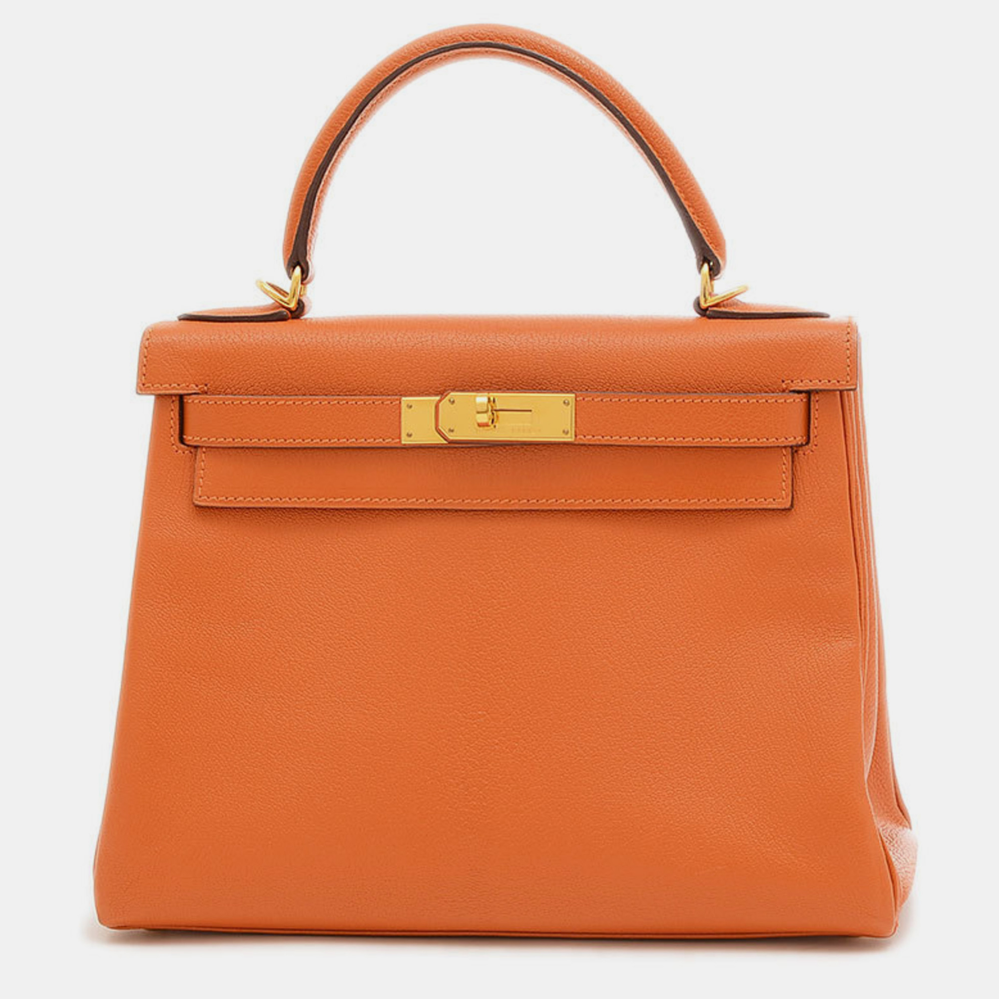 Pre-owned Hermes Potiron Chevre Kelly 28 Handbag In Orange