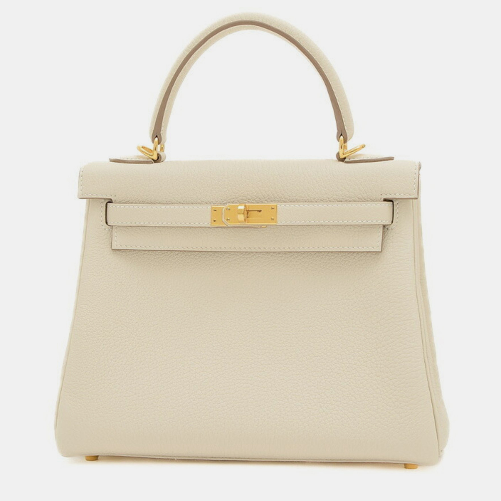 Pre-owned Hermes Cre Togo Kelly 25 Handbag In White