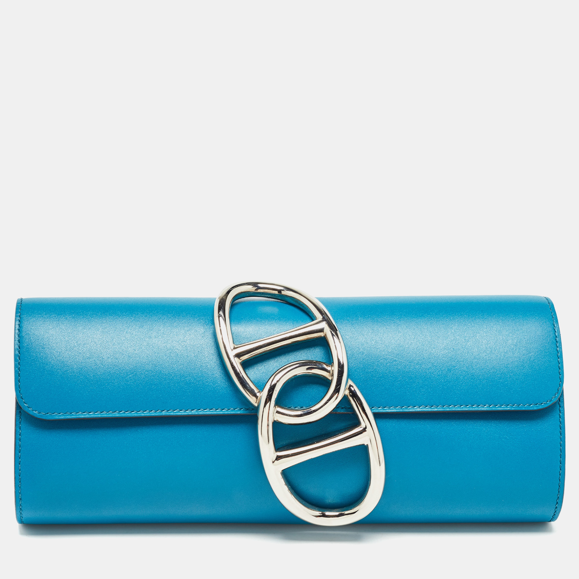 

Hermes Bleu Izmir Tadelakt Leather Egee Clutch, Blue