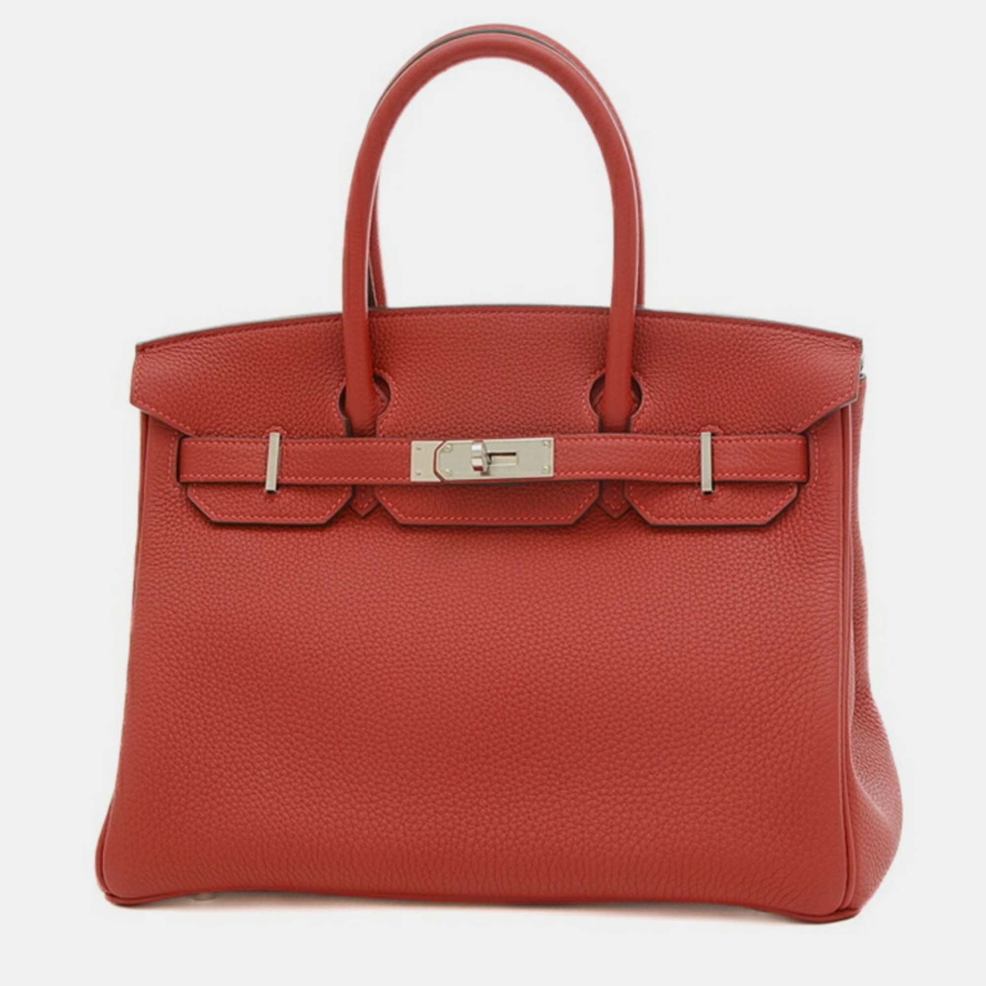 

Hermes Rouge Vif Togo Leather Birkin 30 Tote Bag, Red