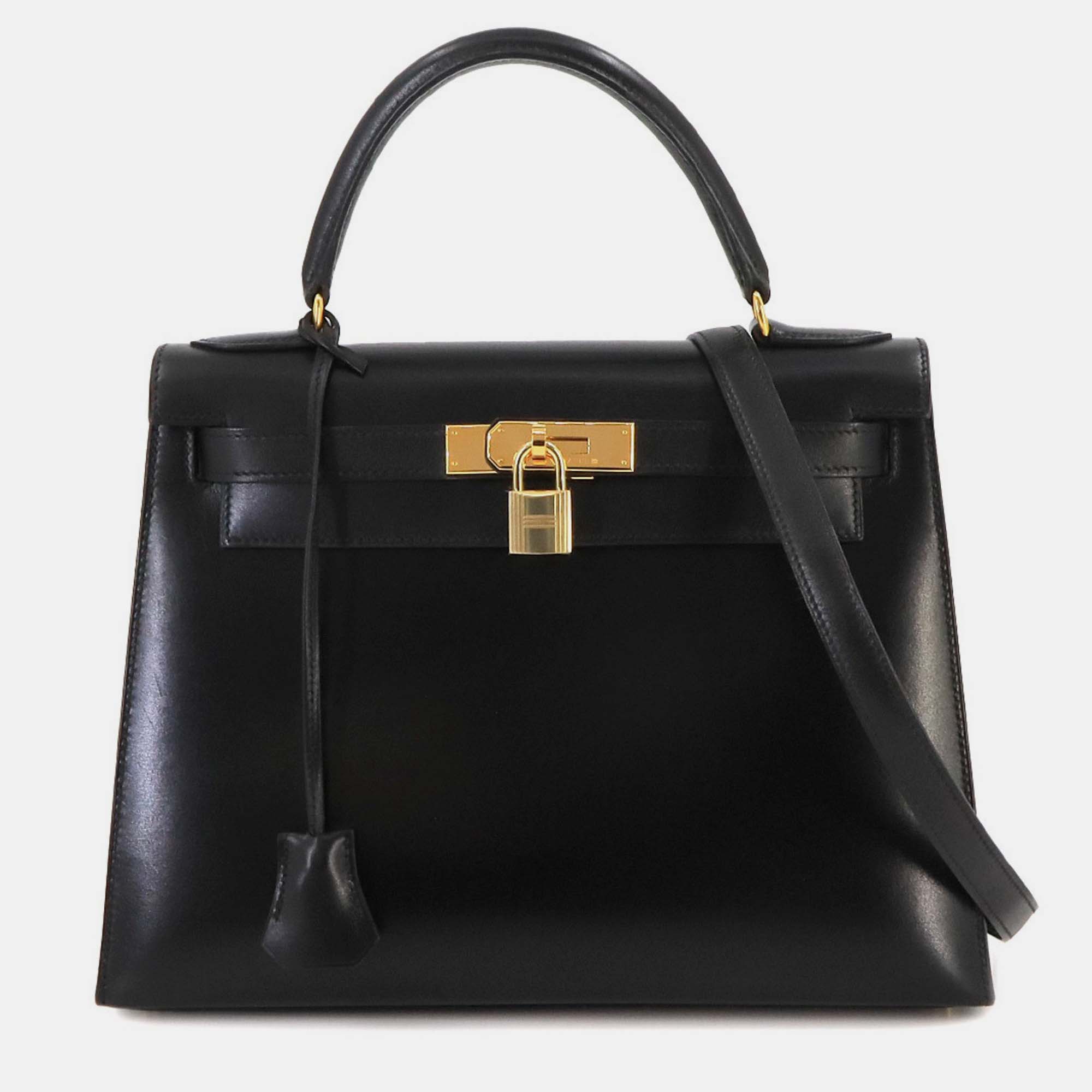 

Hermes black box calf leather Kelly 28 bag