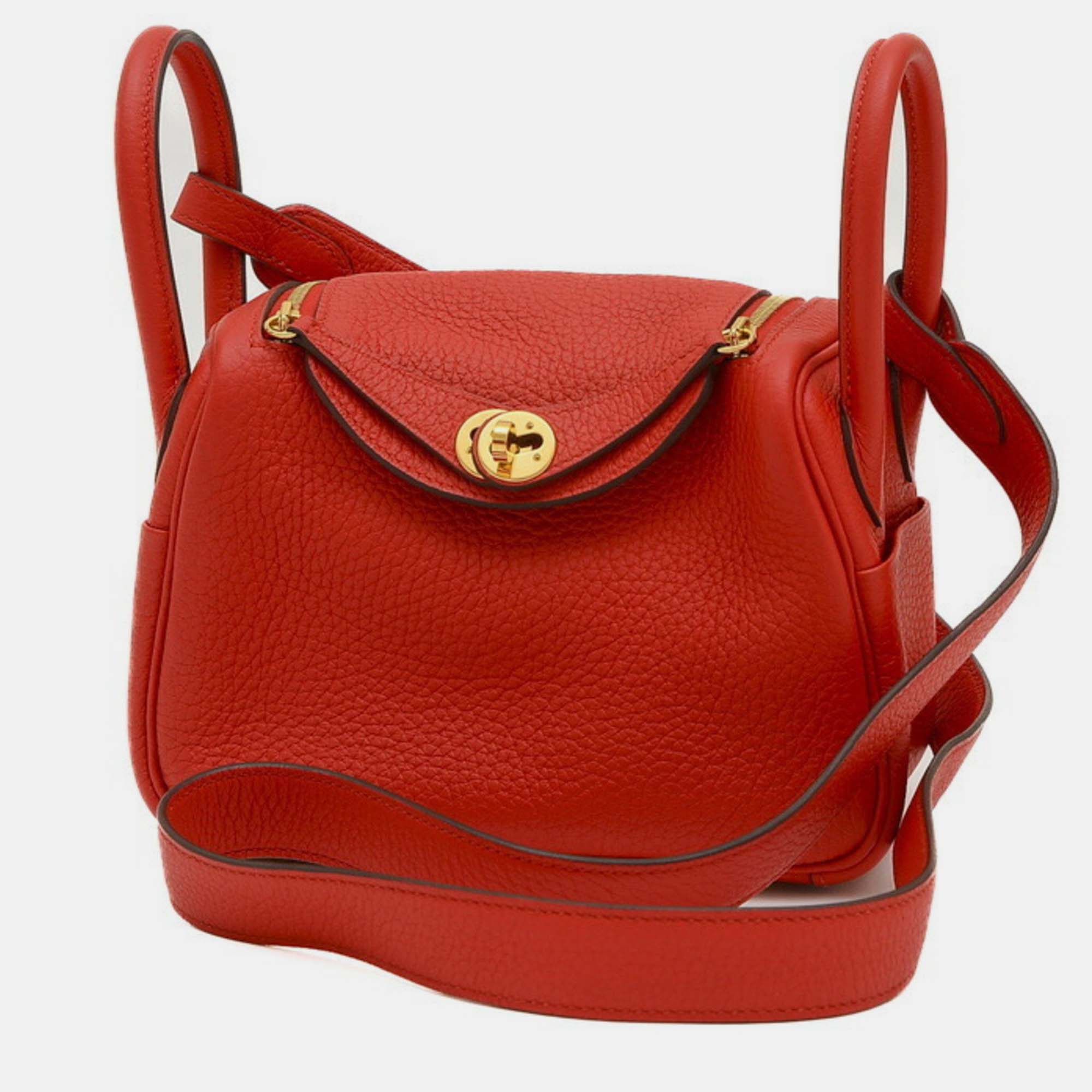 Pre-owned Hermes Rouge Coeur Taurillon Lindy Bag In Red