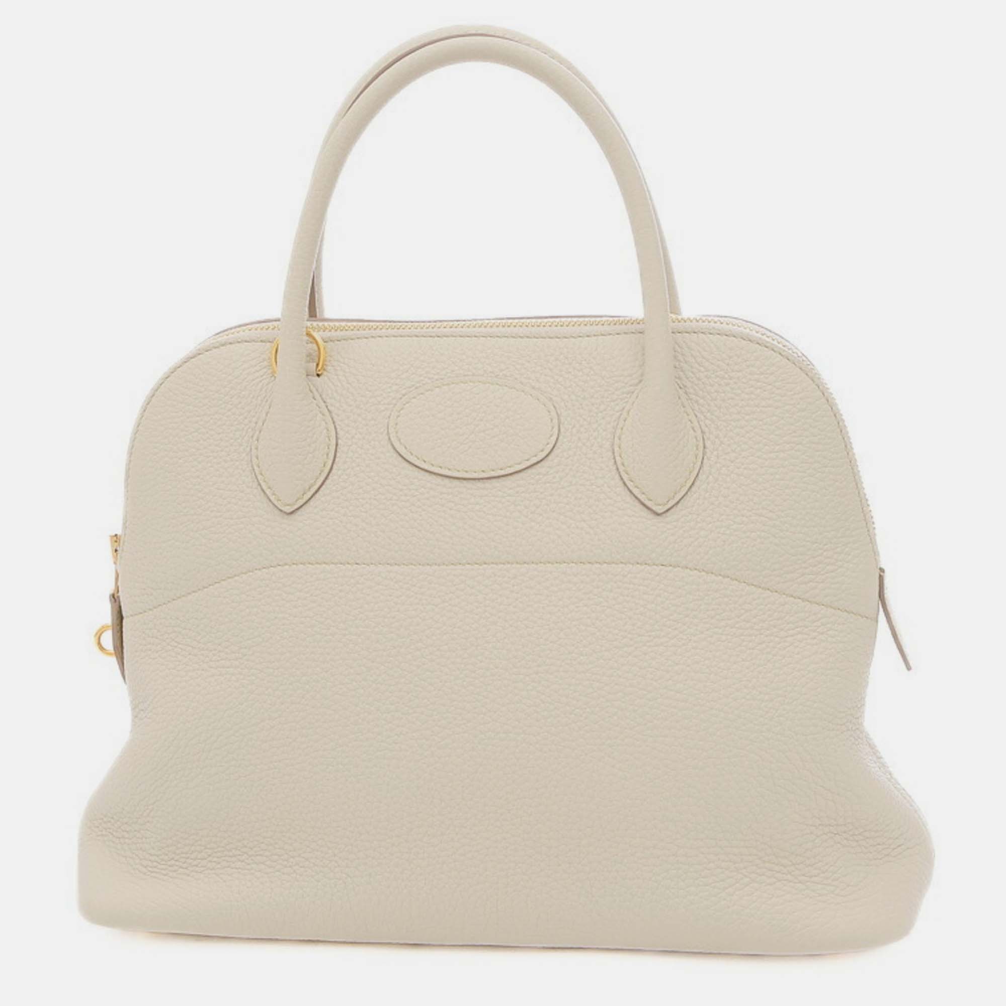 

Hermes Beton Gold Taurillon Bolide 31 Handbag, White