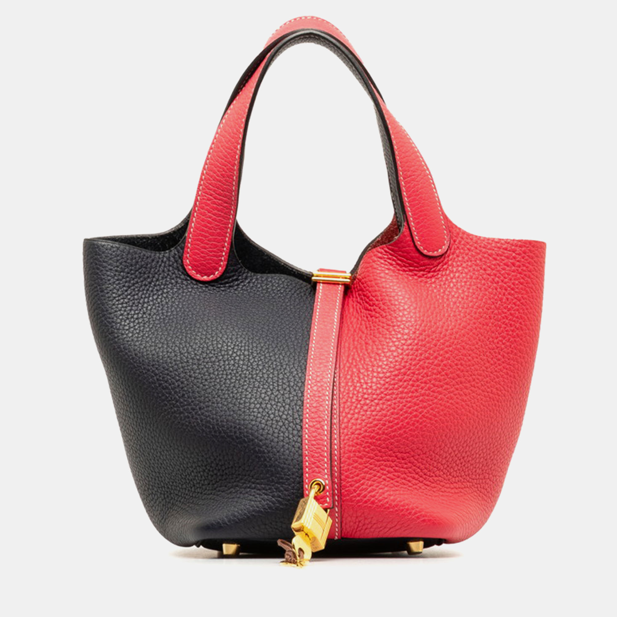 

Hermes Red/Black Leather Clemence Picotin Lock PM Tote Bag