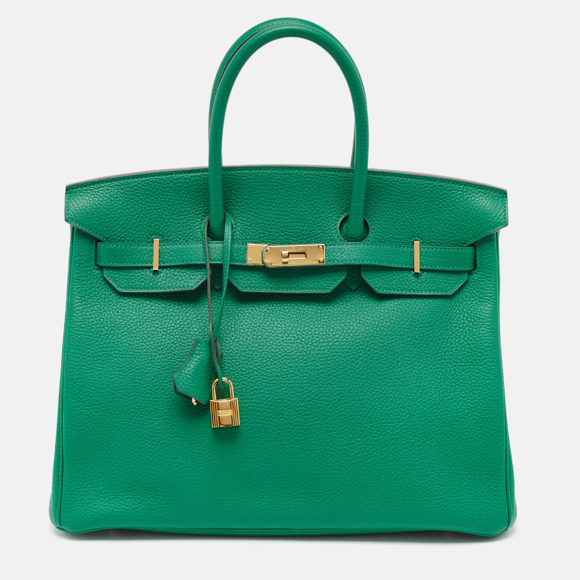 

Hermes Vert Vertigo Taurillon Clemence Leather Gold Finish Birkin 35 Bag, Green