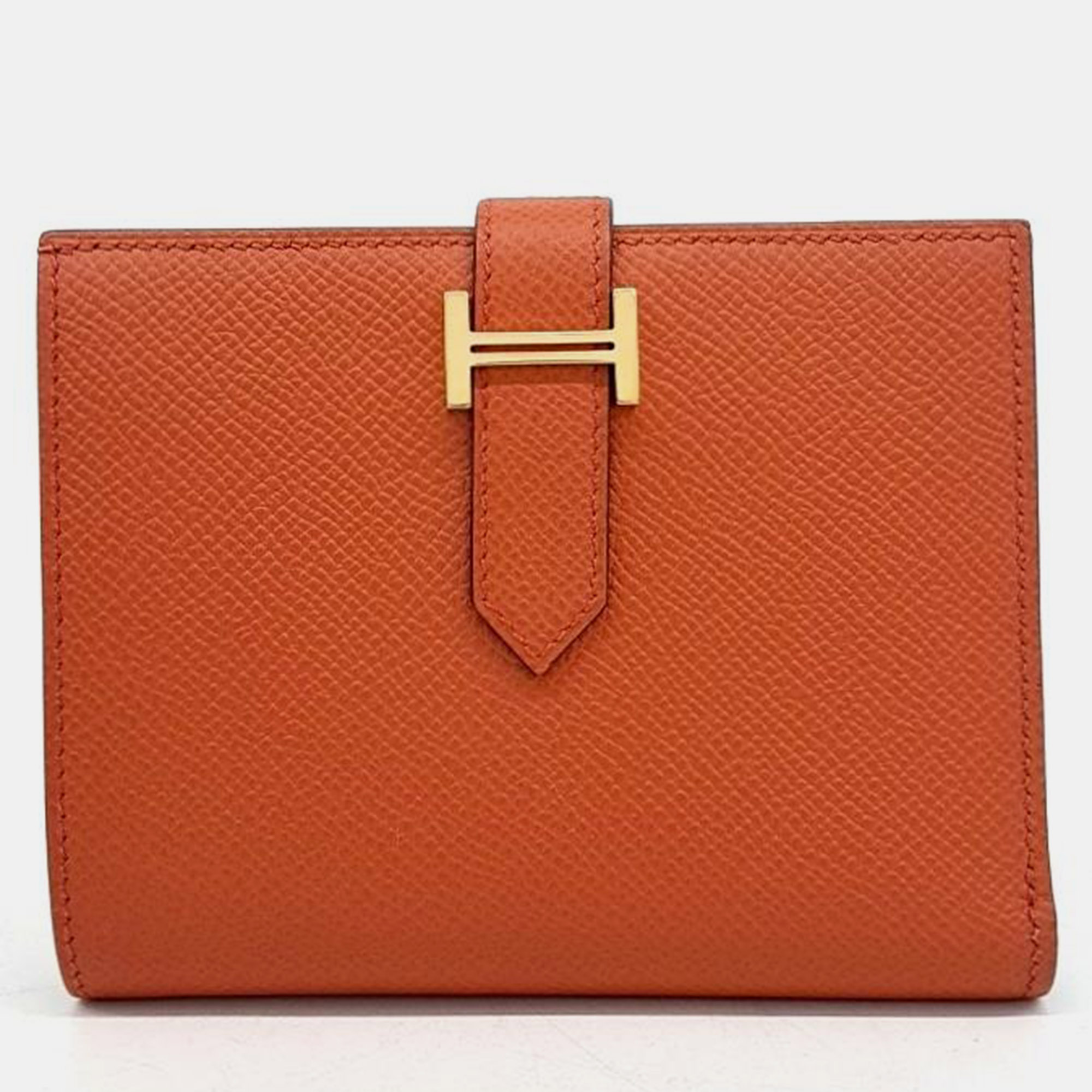 

Hermes Orange Leather Bearn Wallet, Brown