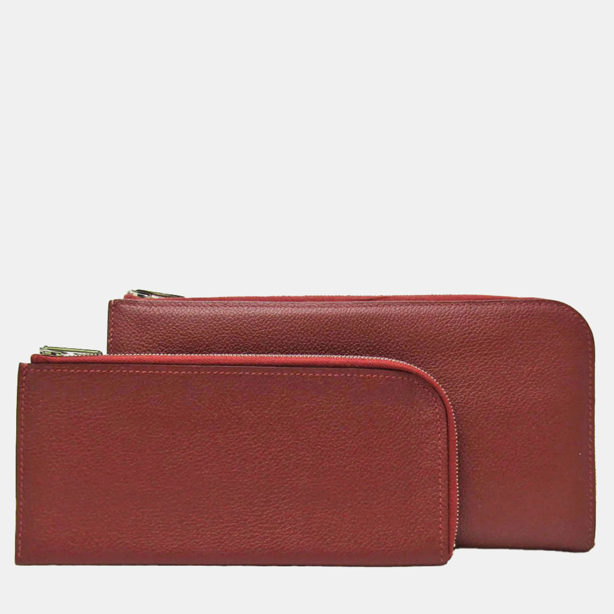 Pre-owned Hermes Rouge H Evercolor Remix Voyage Wallet In Brown