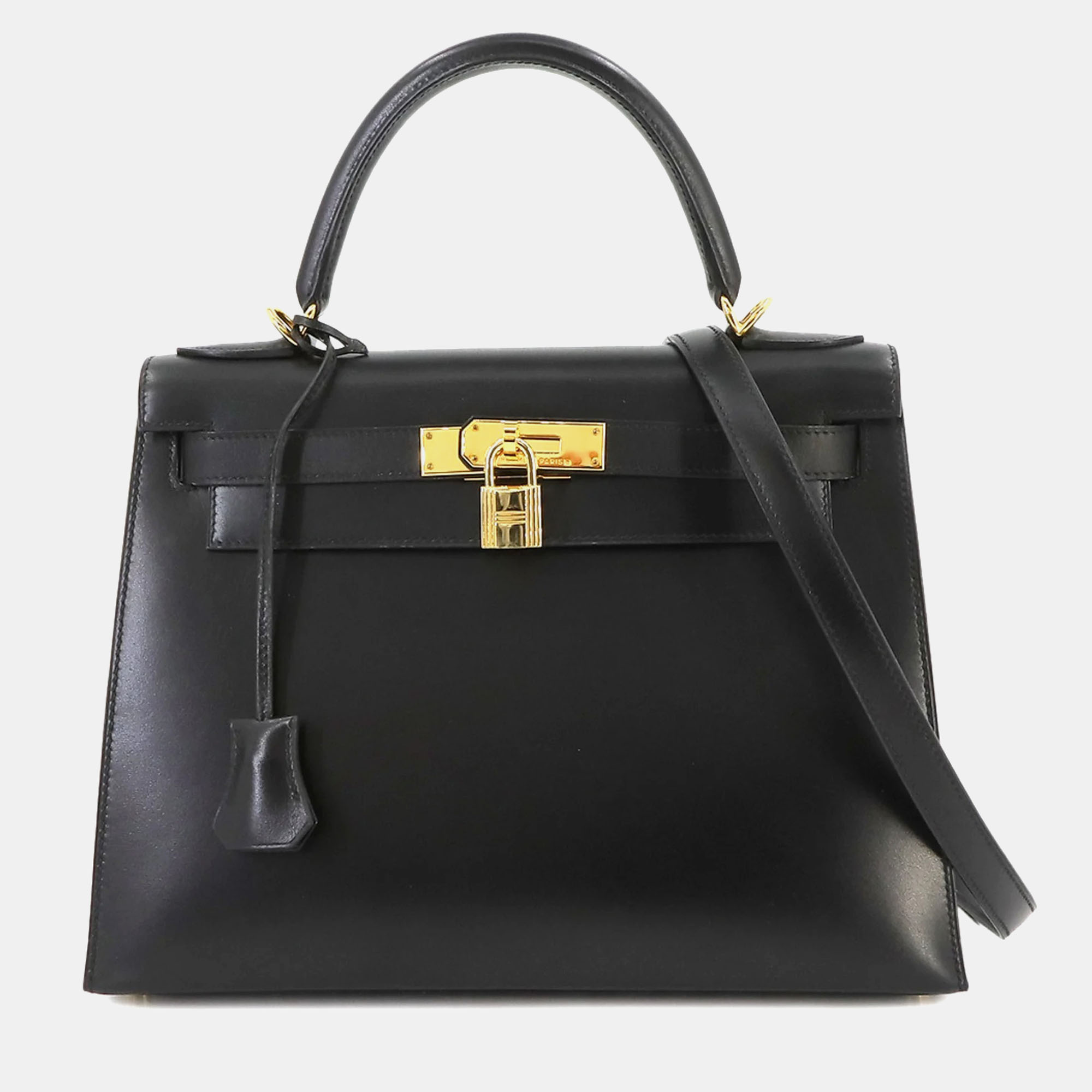 

Hermes black box calf leather Kelly 28 handbag