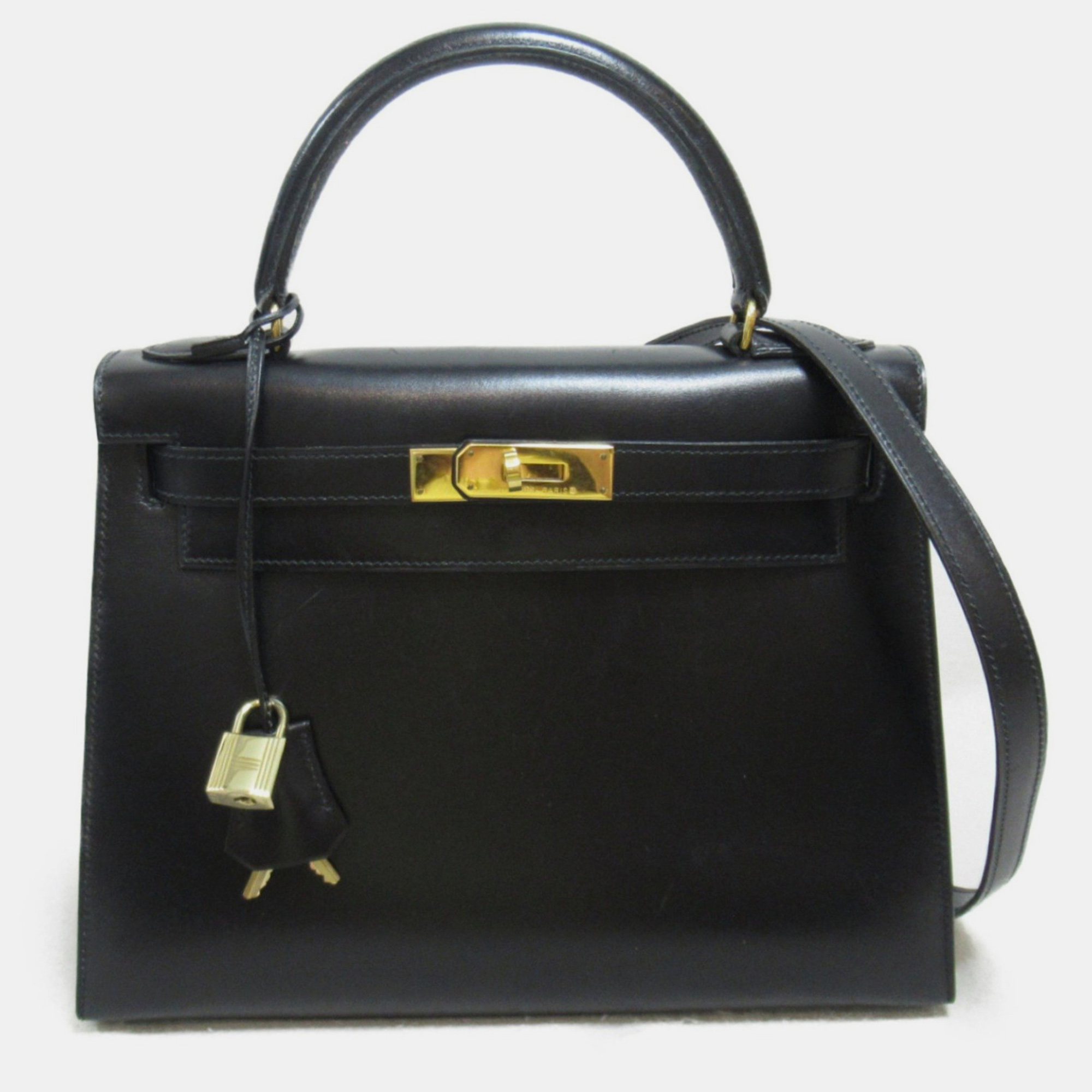 

Hermes Black Noir Box calf leather Kelly 28 Handbag