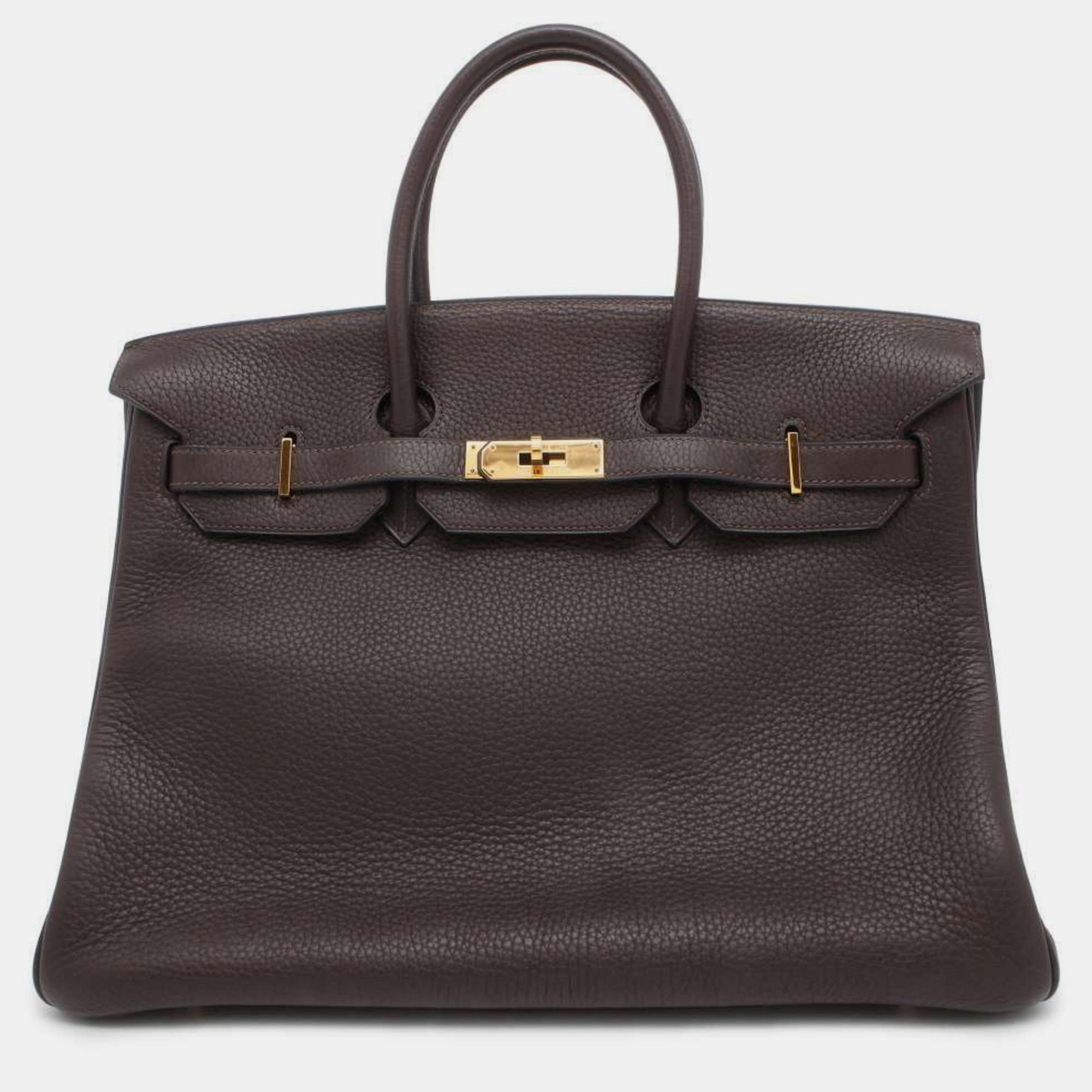 

Hermes Ebene Taurillon Clemence Birkin 35 Handbag, Black