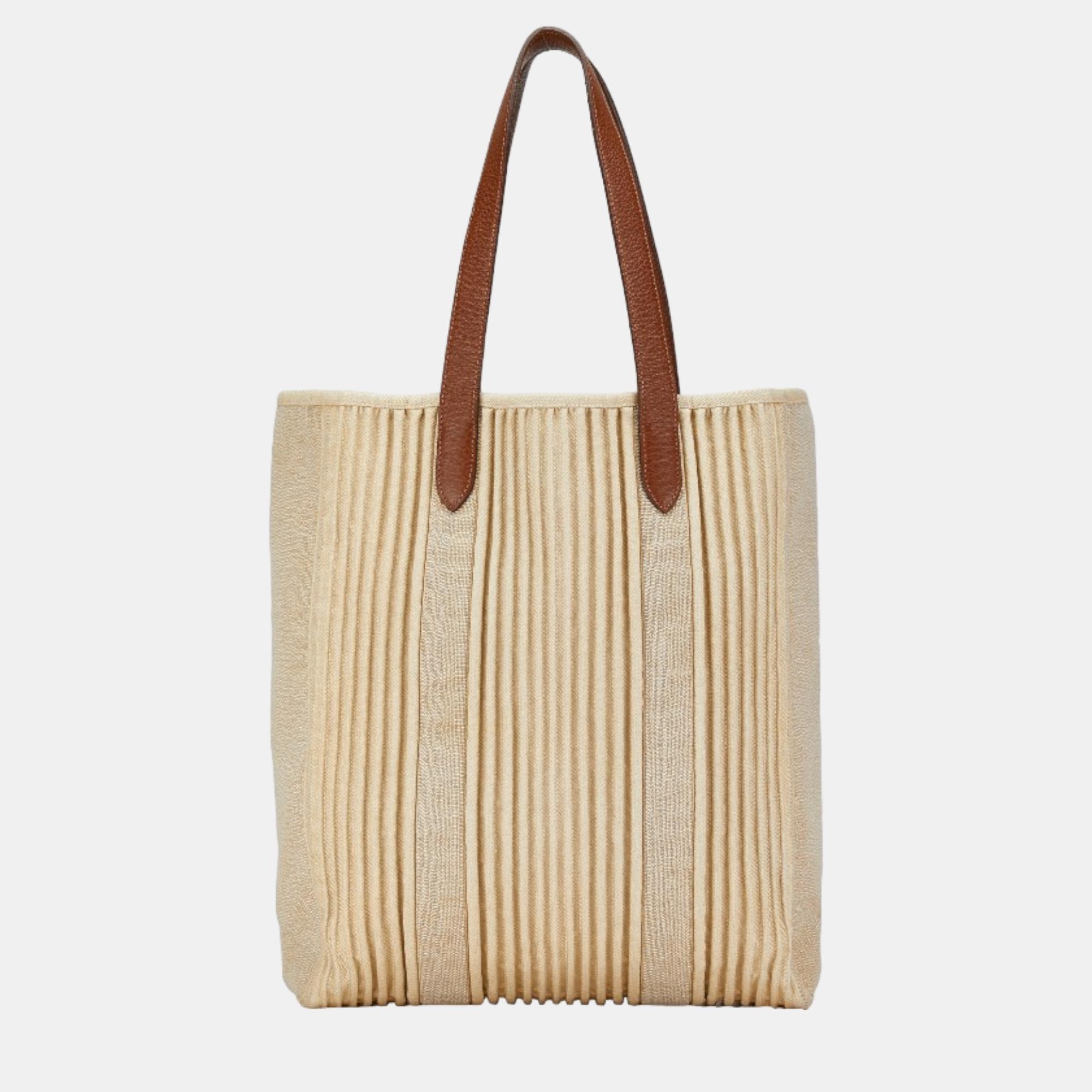 

Hermes Beige Ribbed Canvas with Leather Calicut Cabas Tote Bag