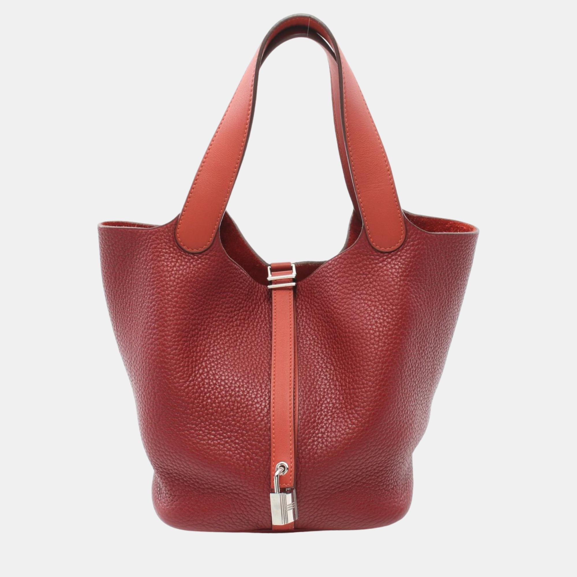 

Hermes Red Leather Picotin Lock 22 Hobo Bag