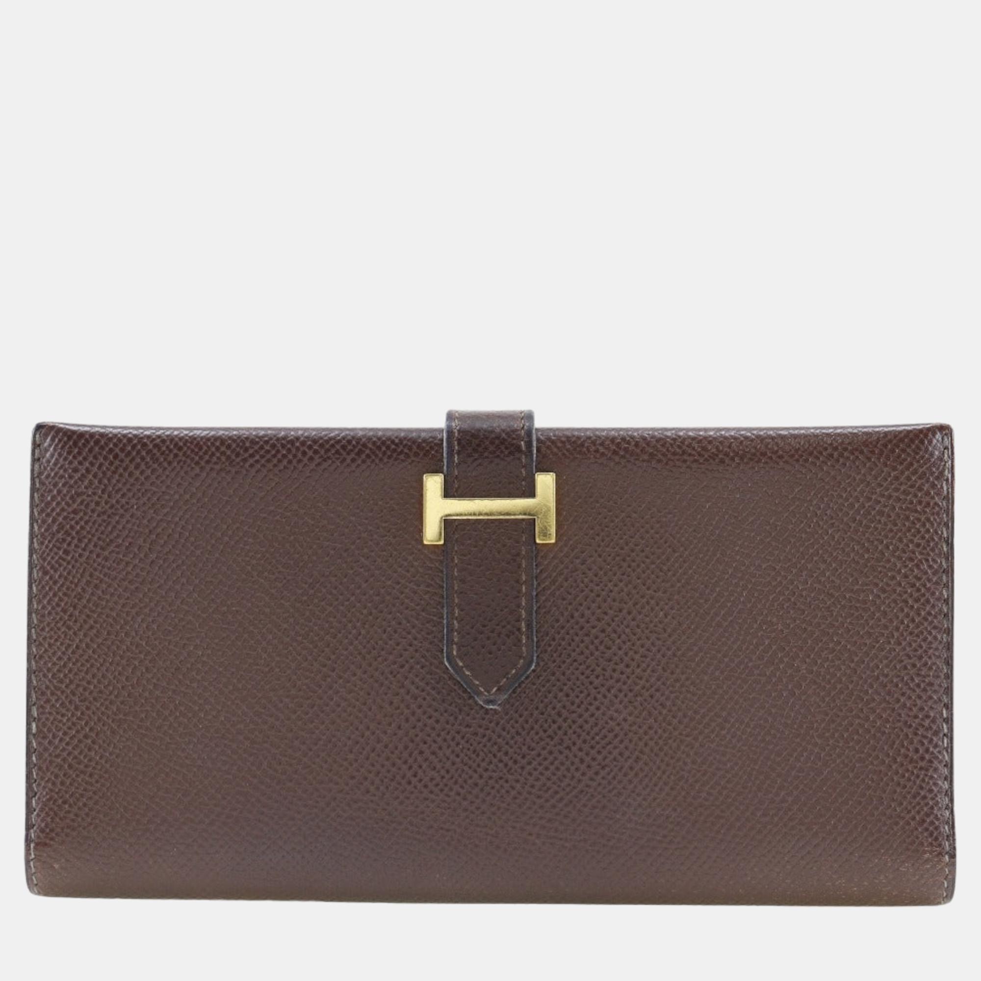 Pre-owned Hermes Brown Epsom Leather Bearn Wallet