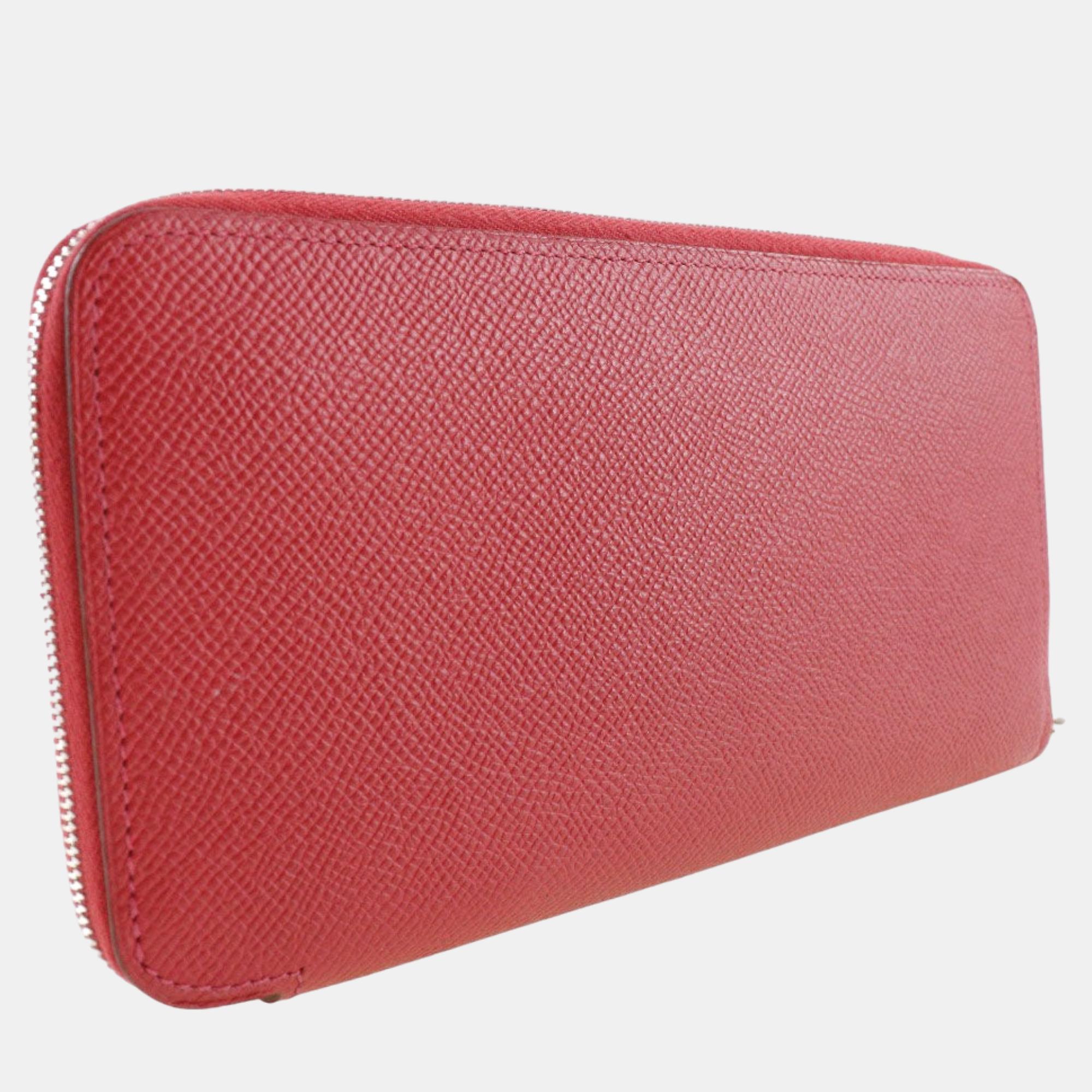 Hermes Red Leather and Silk Silk`In Wallet 