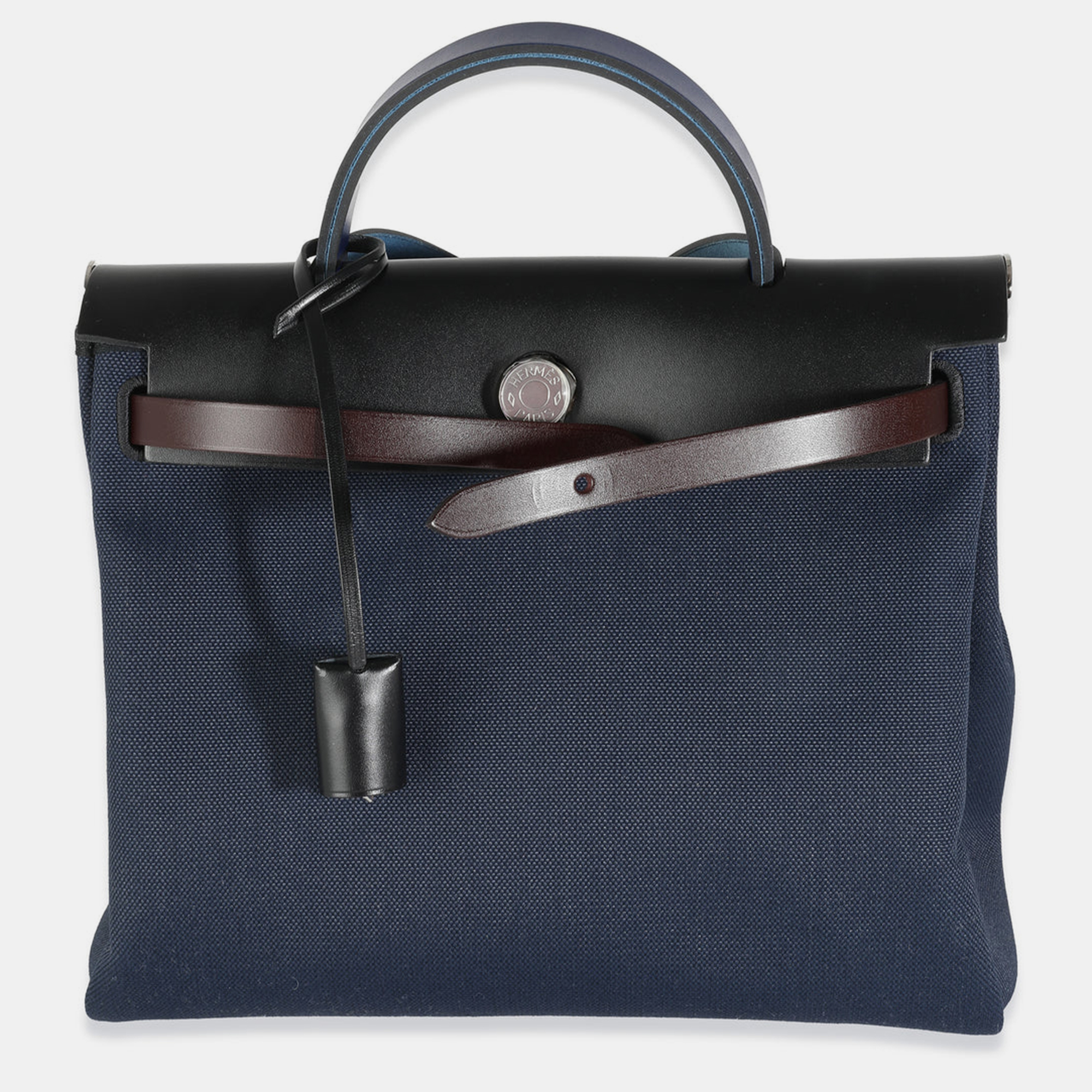 Pre-owned Hermes Blue Marine Rouge Sellier Blue Indigo Vache Hunter Toile Herbag 31 Phw