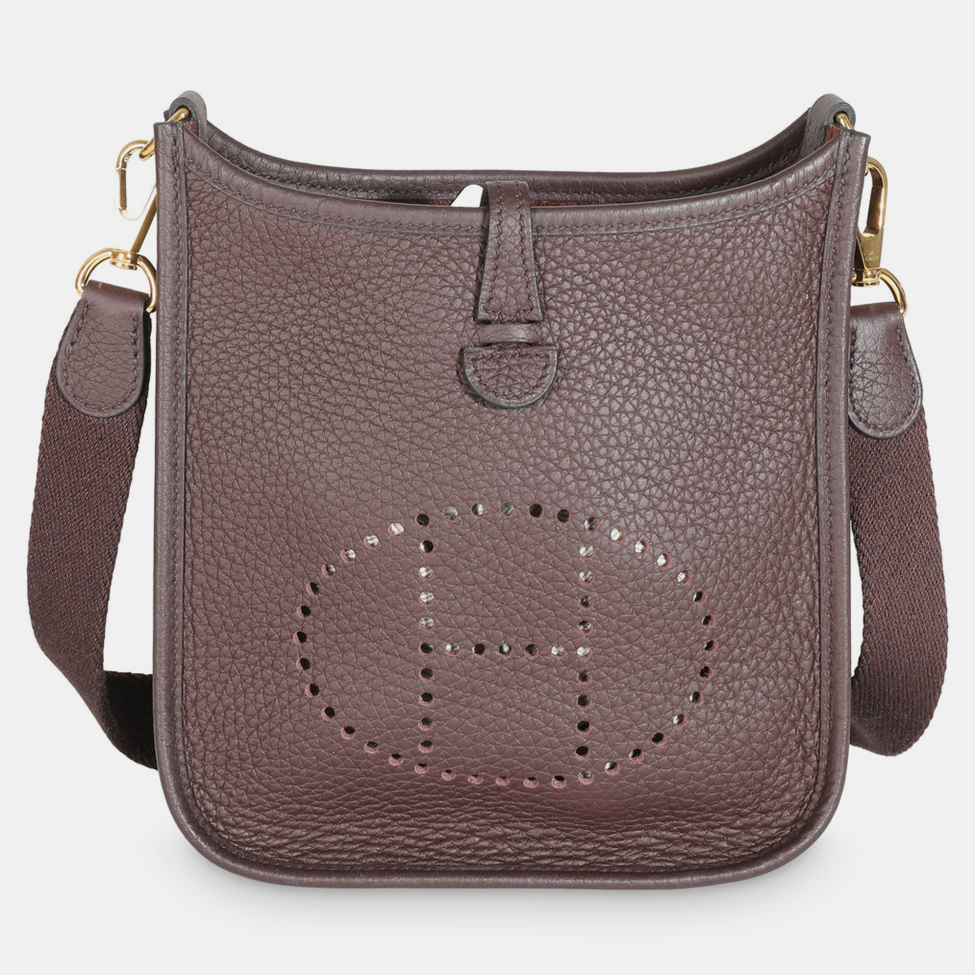 

Hermes Rouge Sellier Clemence Mini Evelyne TPM GHW Bag, Brown