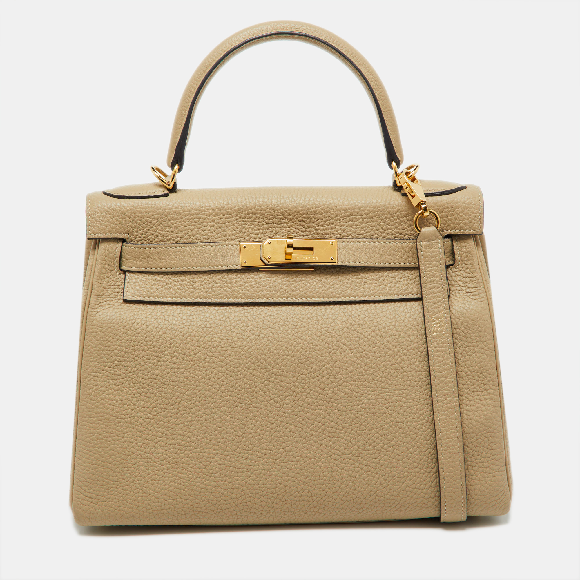 

Hermès Trench Togo Leather Gold Finish Kelly Retourne 28 Bag, Beige