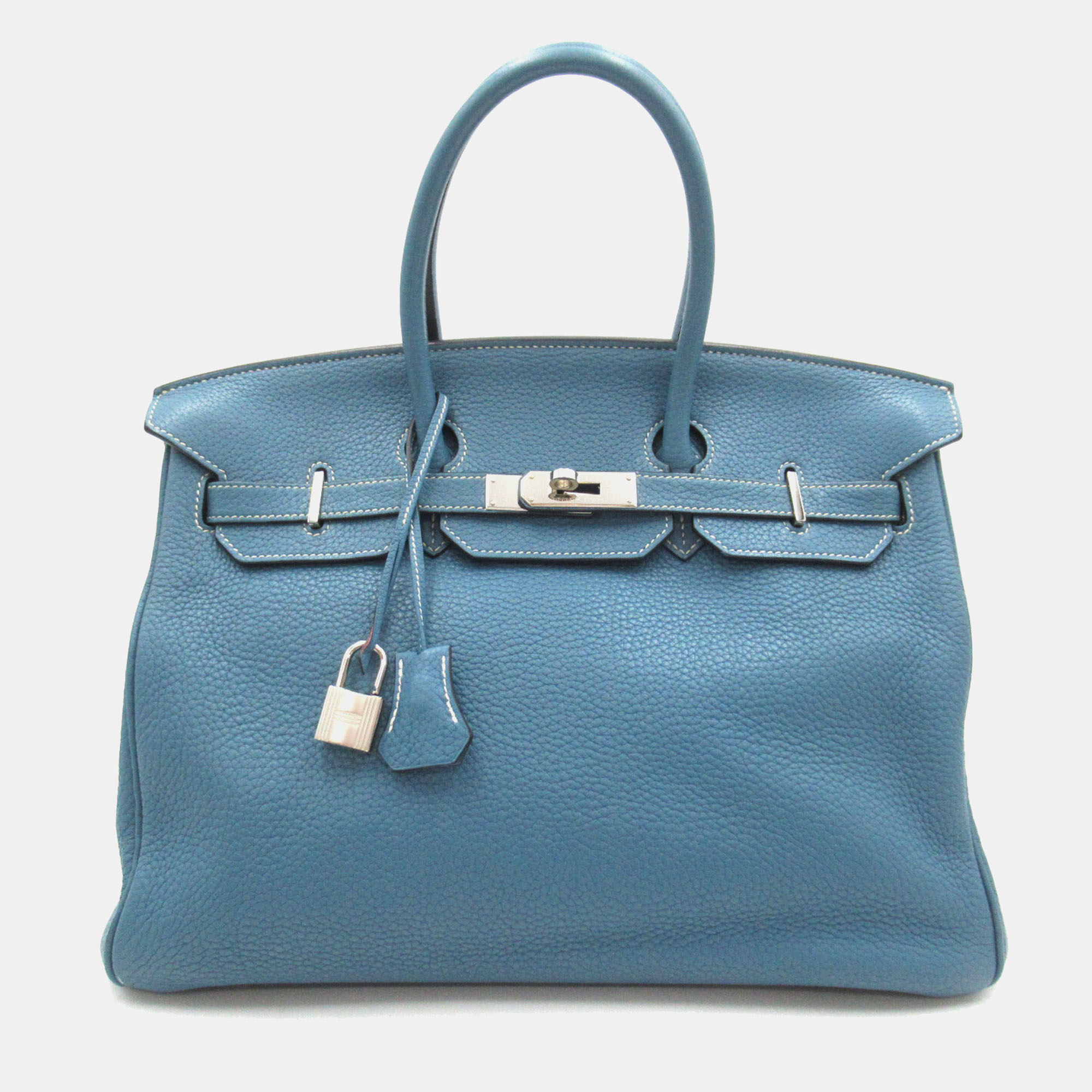 

Hermes Blue Clemence Leather Birkin 30 Tote Bag