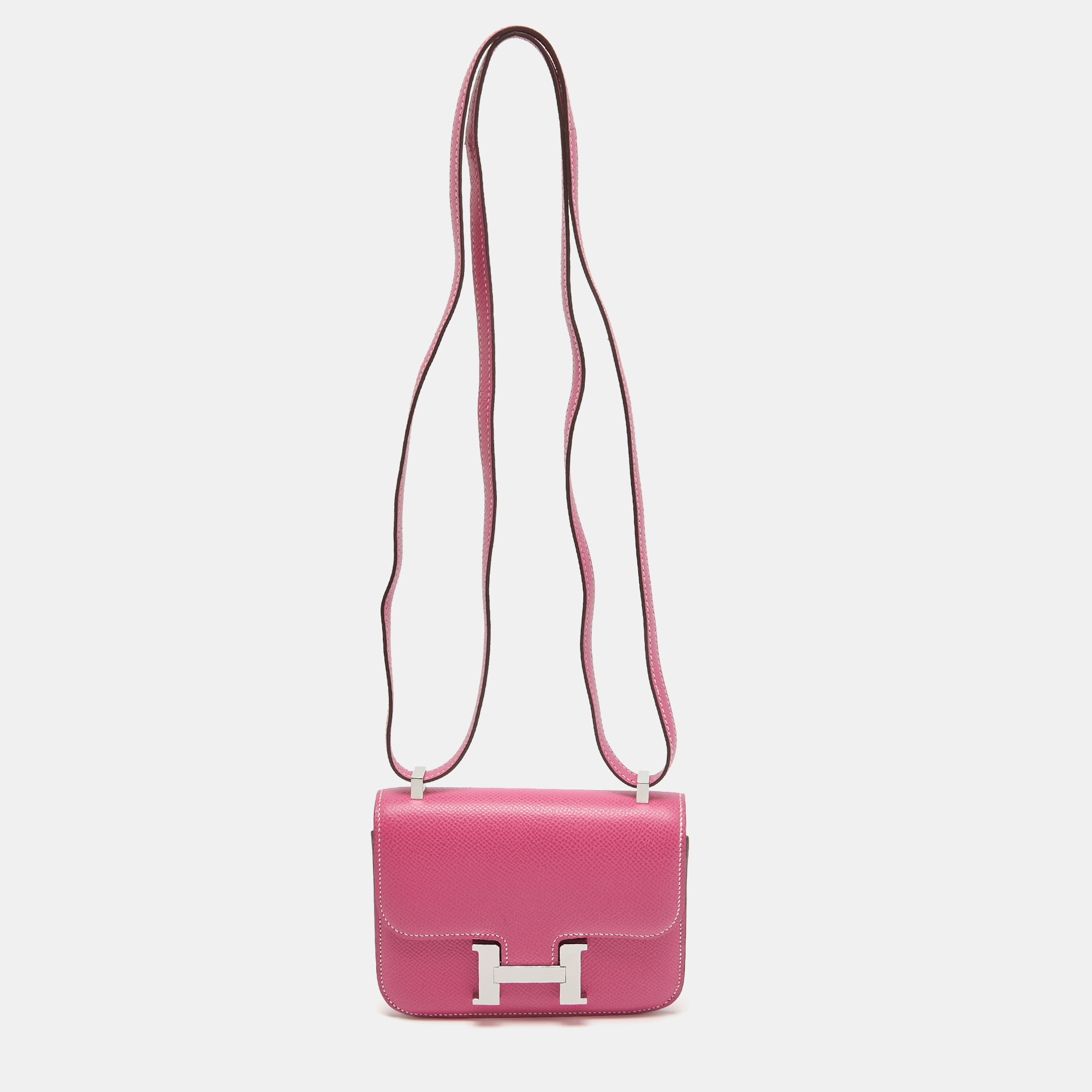 

Hermès Rose Tyrien Epsom Leather Palladium Finish Constance Micro Bag, Pink