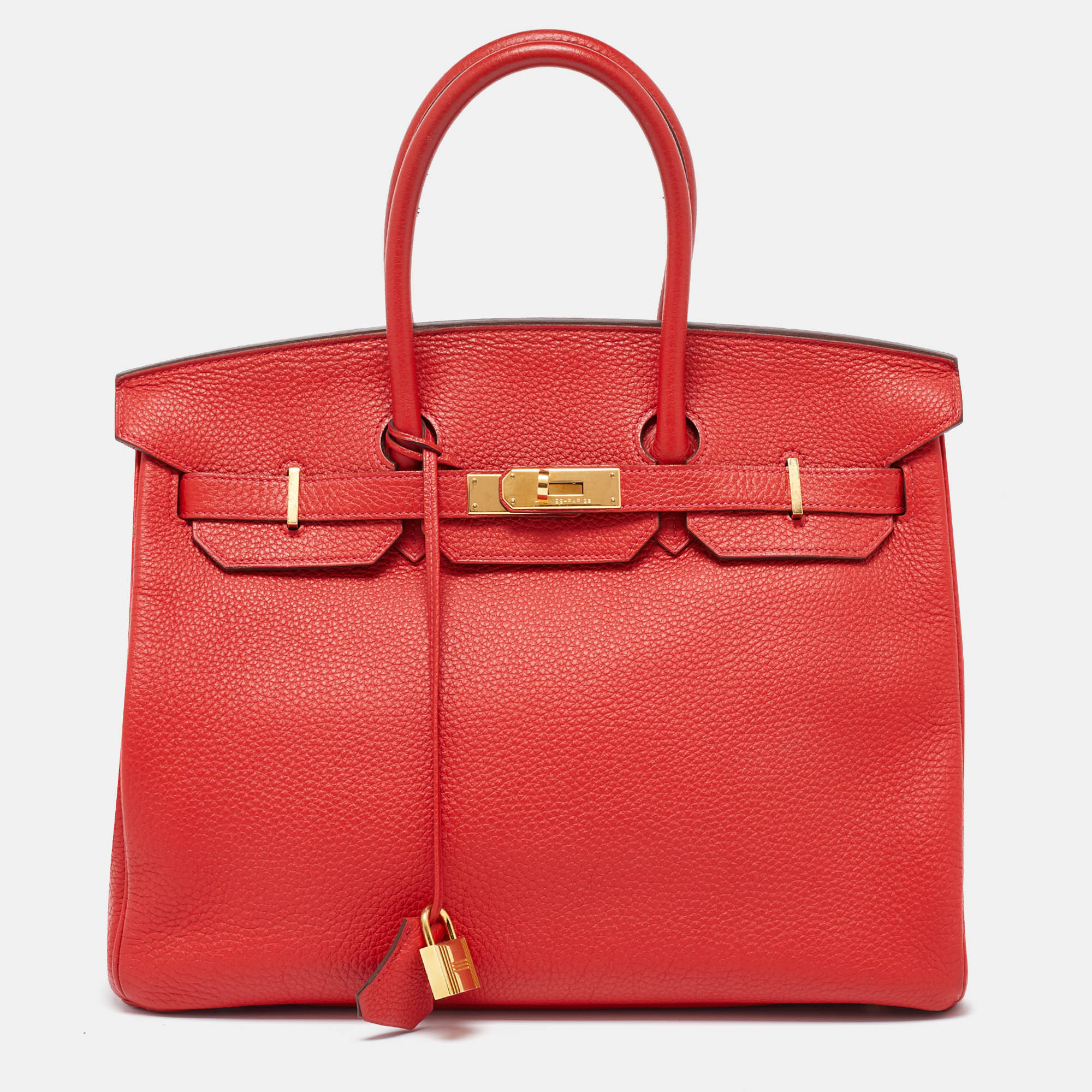 Pre-owned Hermes Rouge Casaque Togo Leather Gold Finish Birkin 35 Bag In Red