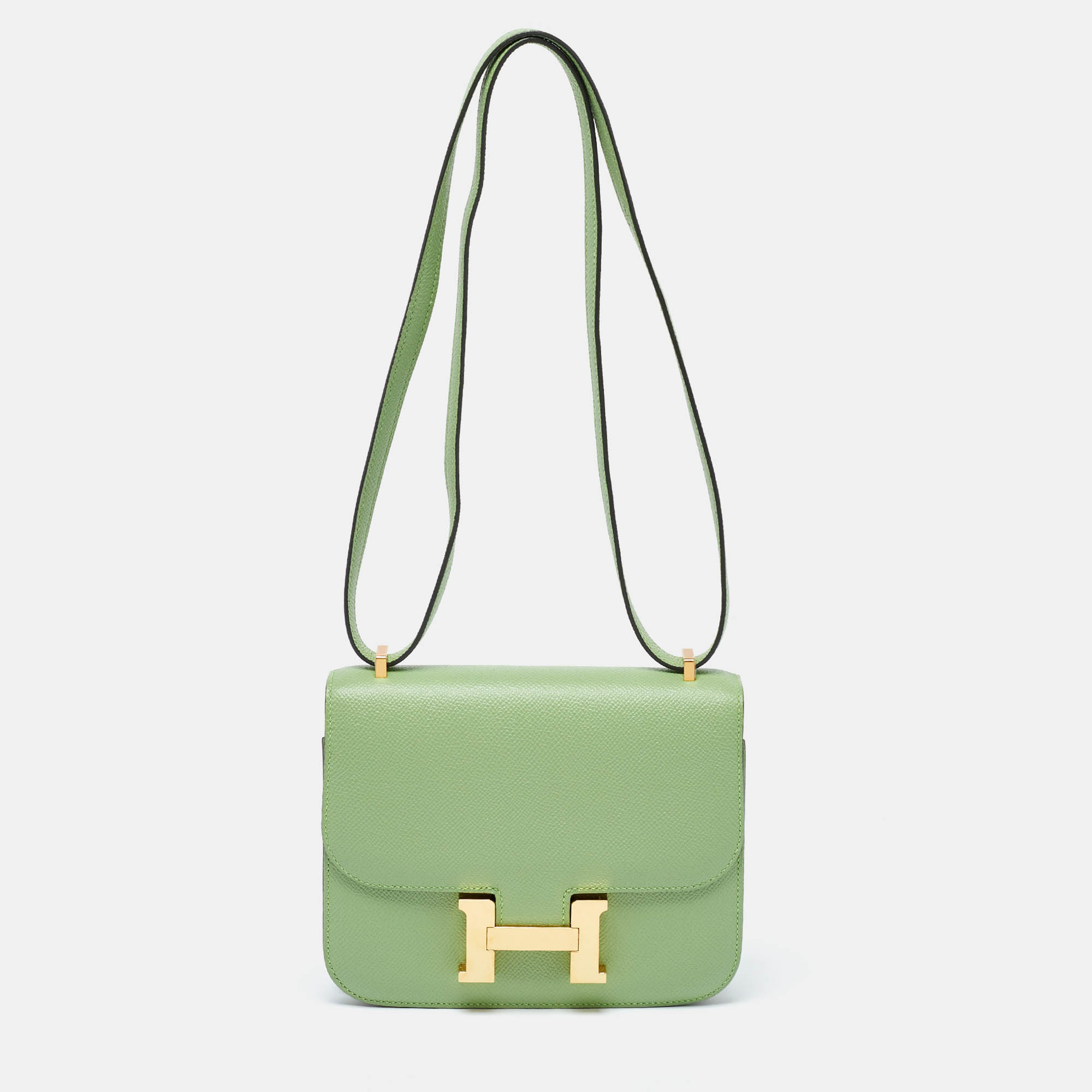 Pre-owned Hermes Hermès Pelouse Epsom Leather Gold Finish Constance 18 Bag In Green