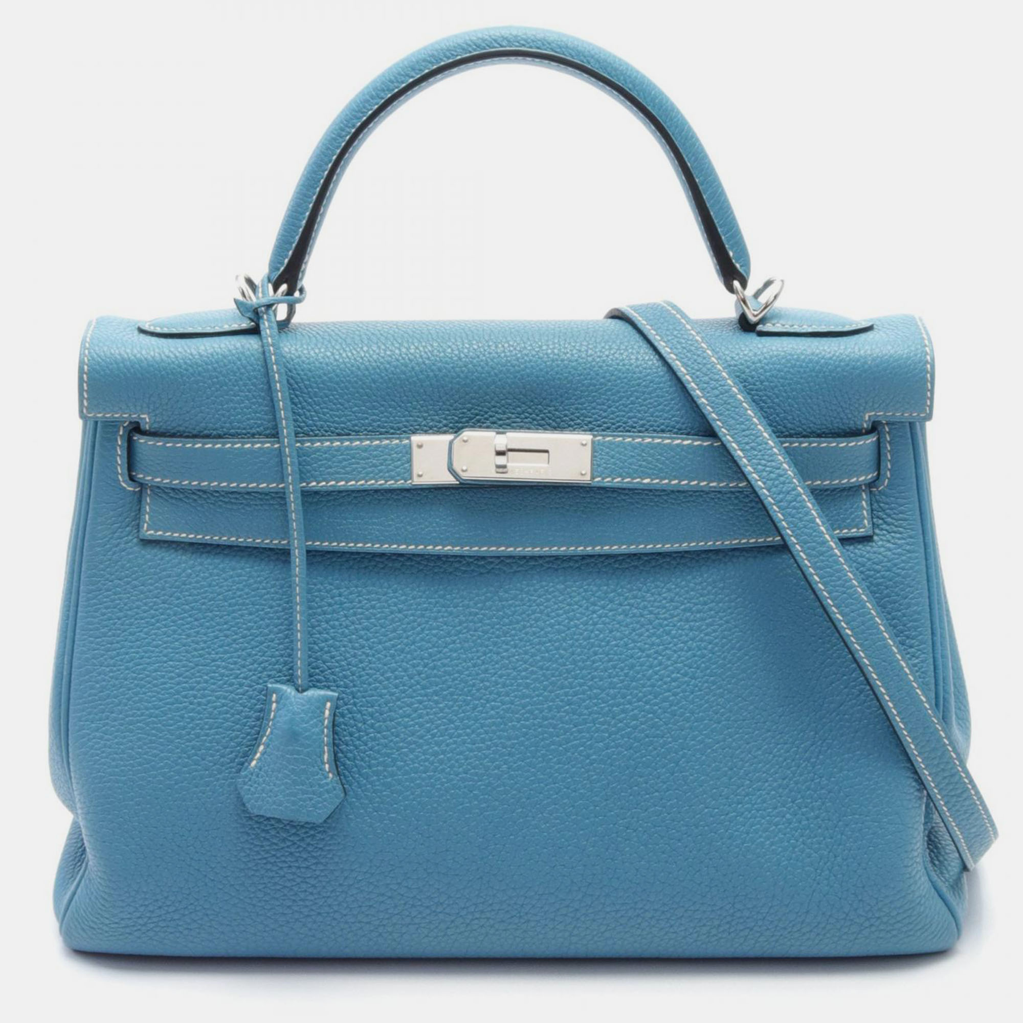

Hermes Blue Jean Leather Togo Kelly 32 Top Handle Bag