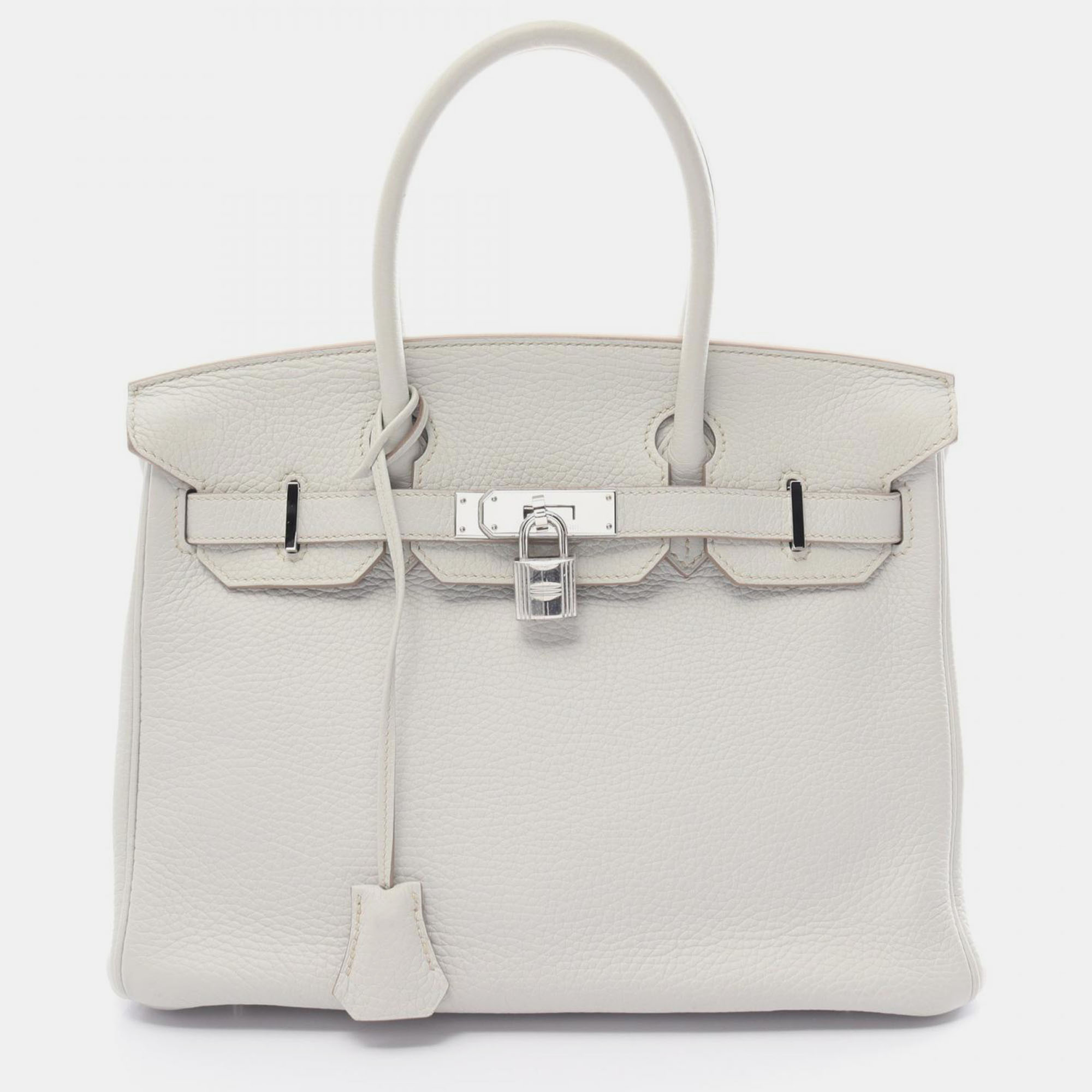 

Hermes White Leather Clemence Birkin 30 Bag