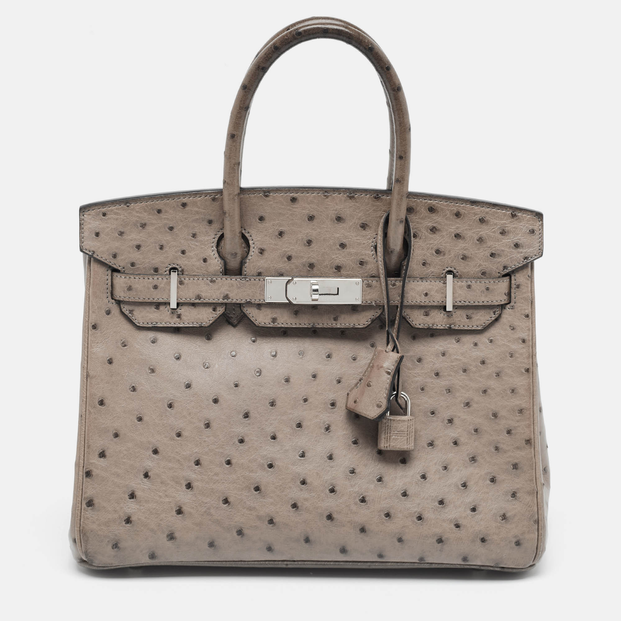 

Hermes Mousse Ostrich Palladium Finish Birkin 30 Bag, Beige