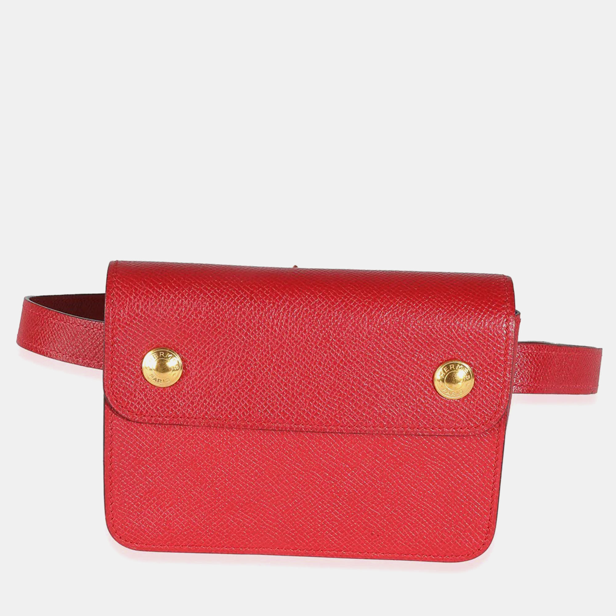 Pre-owned Hermes Rouge Vif Courchevel Pochette Belt Bag Ghw In Red