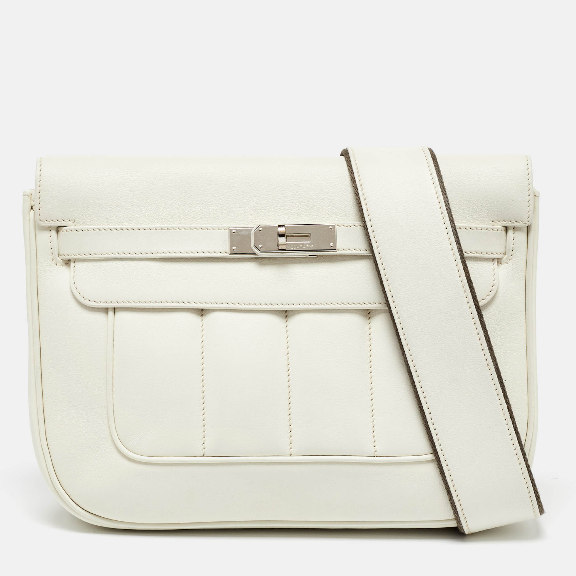 

Hermes White Evercolor Leather Palladium Finish Berline 28 Bag