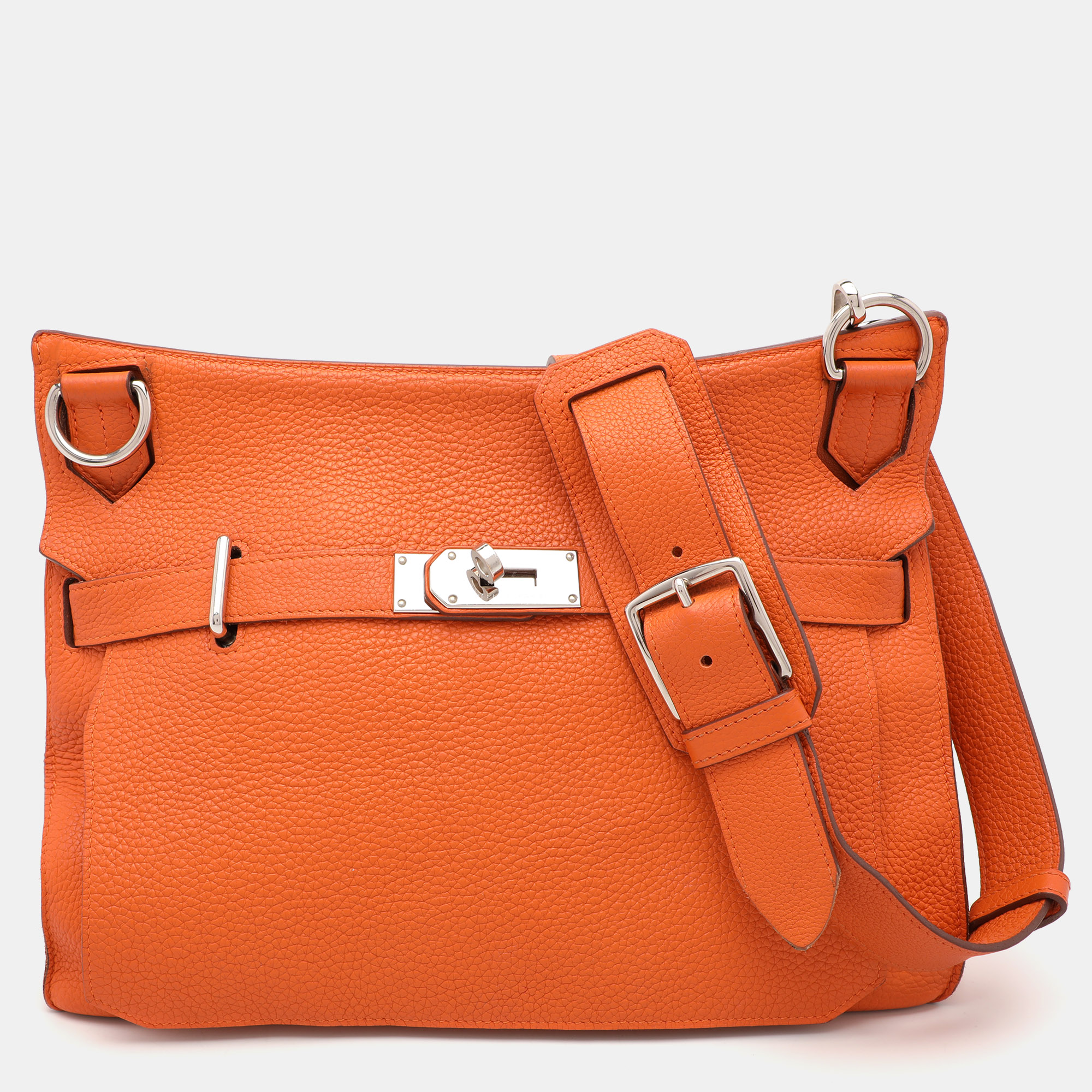 Pre-owned Hermes Orange Togo Leather Palladium Finish Jypsiere 34 Bag