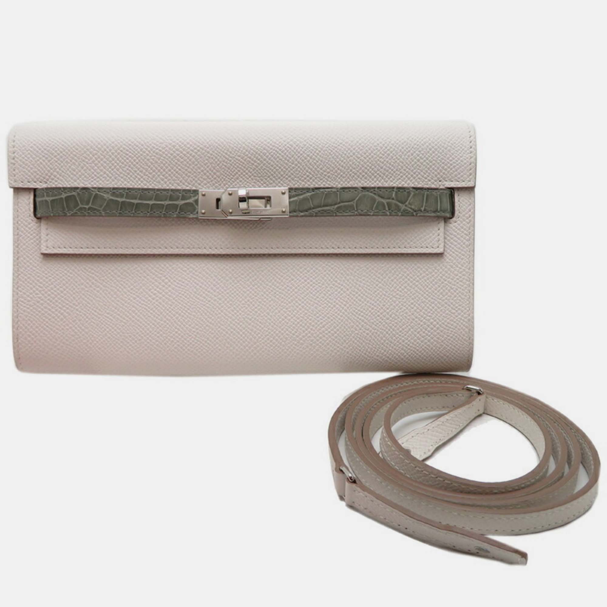 

Hermes White Griper Epsom Leather Kelly To-Go Touch Long Wallet