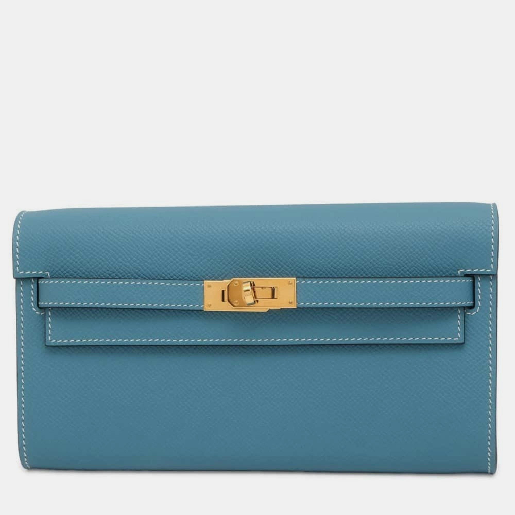 

Hermes Blue Jean Epson Kelly Wallet Long To-Go Shoulder Bag