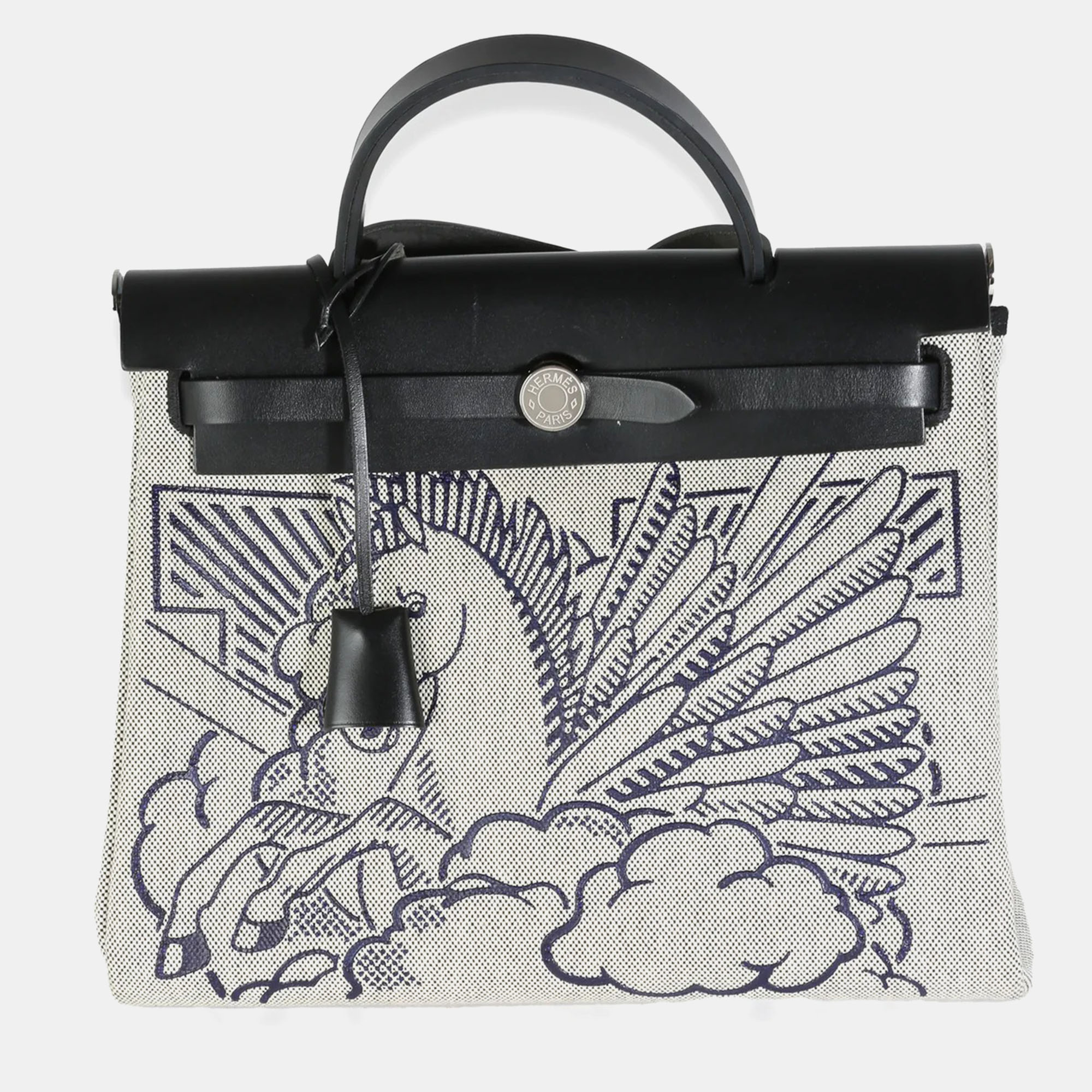 

Hermes Bleu Indigo Ecru Black Vache Hunter Toile H Pegase Pop Herbag 31 PM