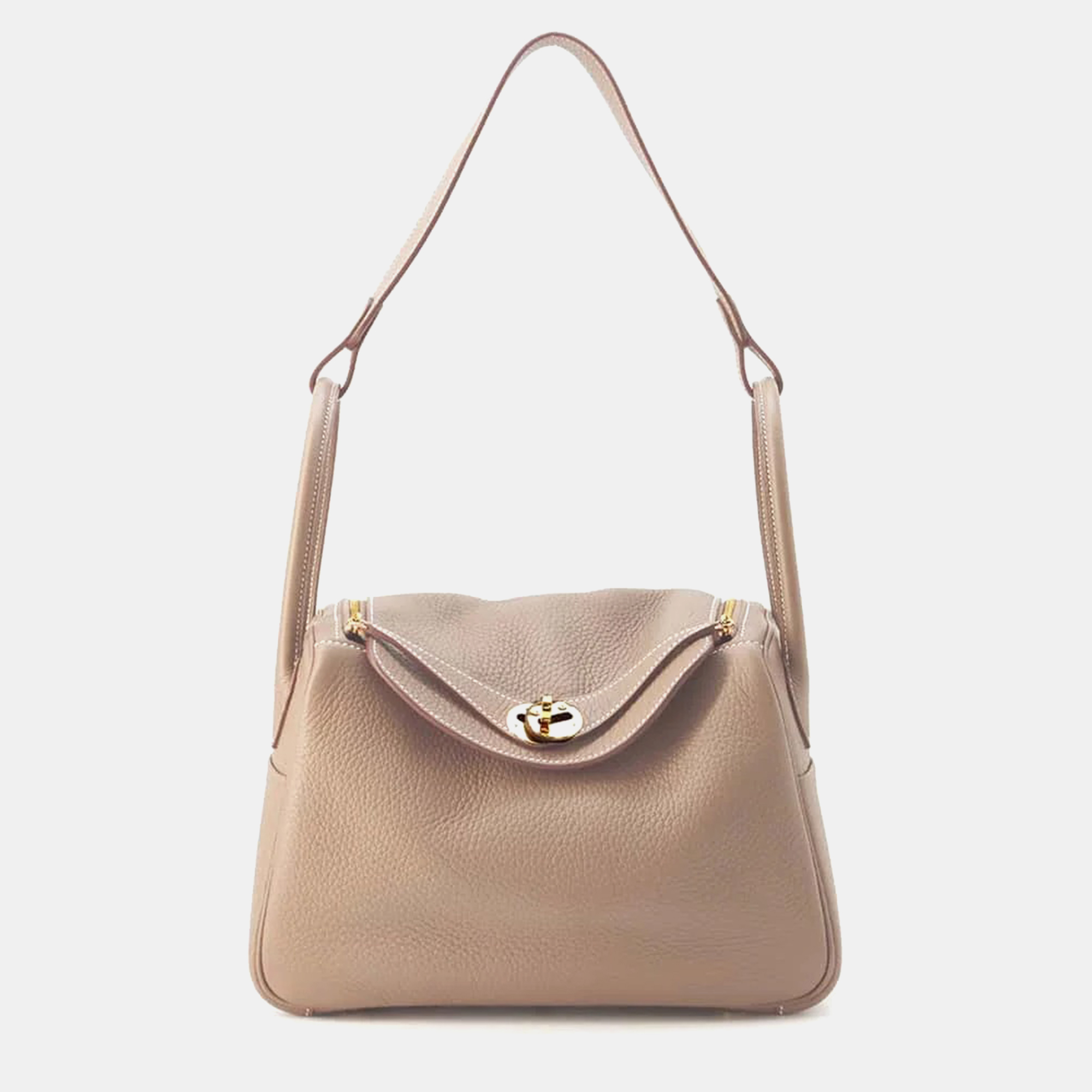 

Hermes Etoupe Taurillon Clemence Lindy Size, Beige