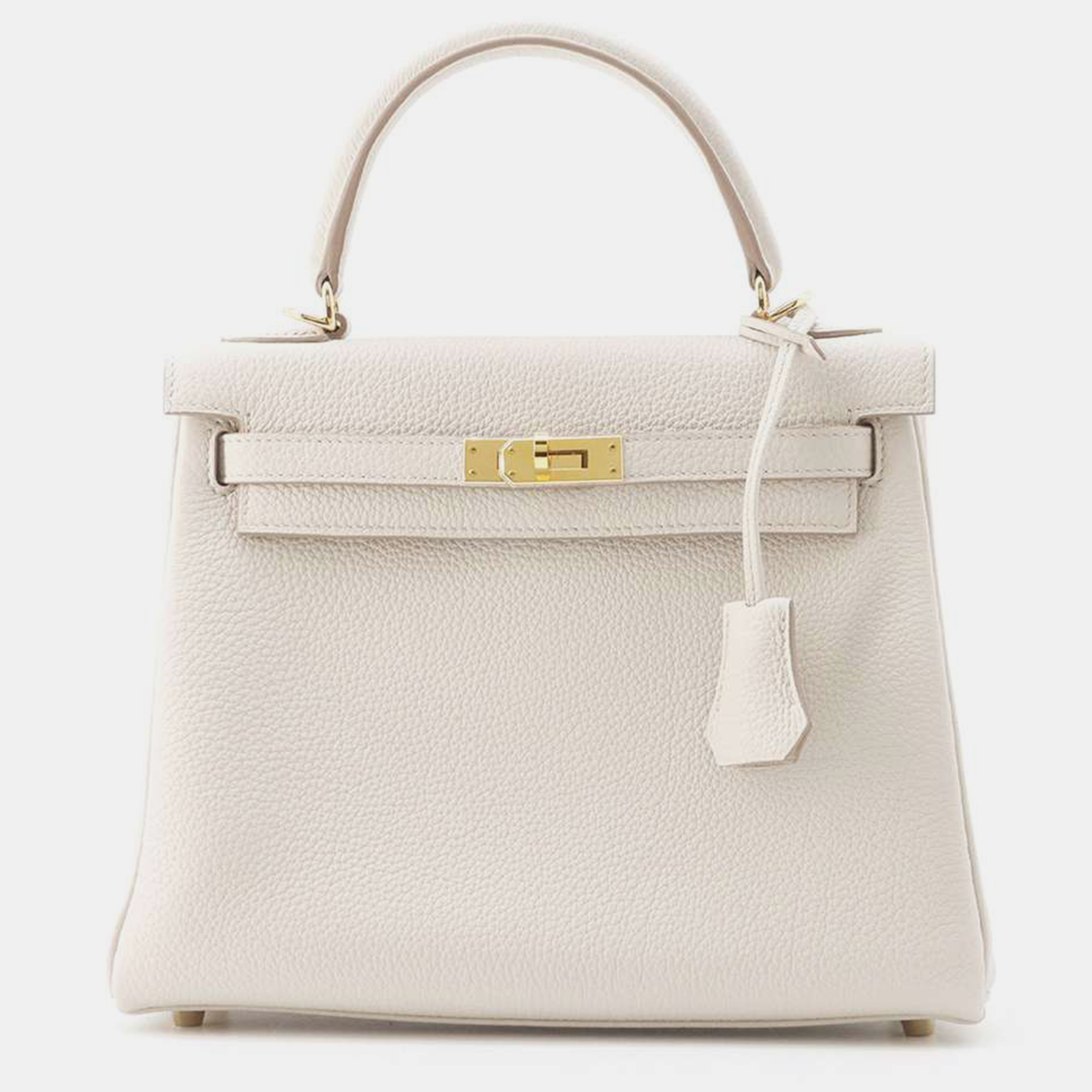 

Hermes Beton Togo Leather Kelly Retourne 25 Top Handle Bag, White