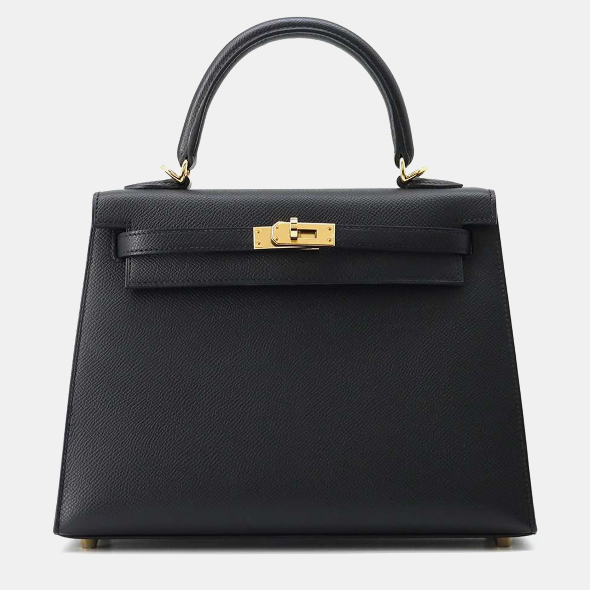 Pre-owned Hermes Black Leather Kelly Sellier 25 Top Handle Bags