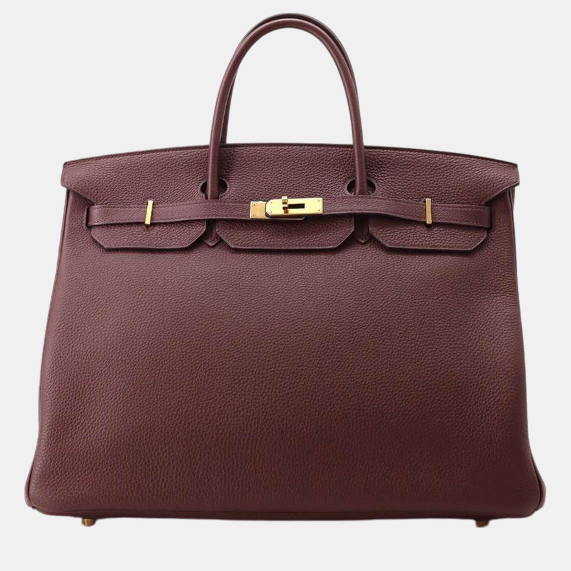 Pre-owned Hermes Rouge Sellier Togo Leather Birkin 40 Tote Bag In Brown