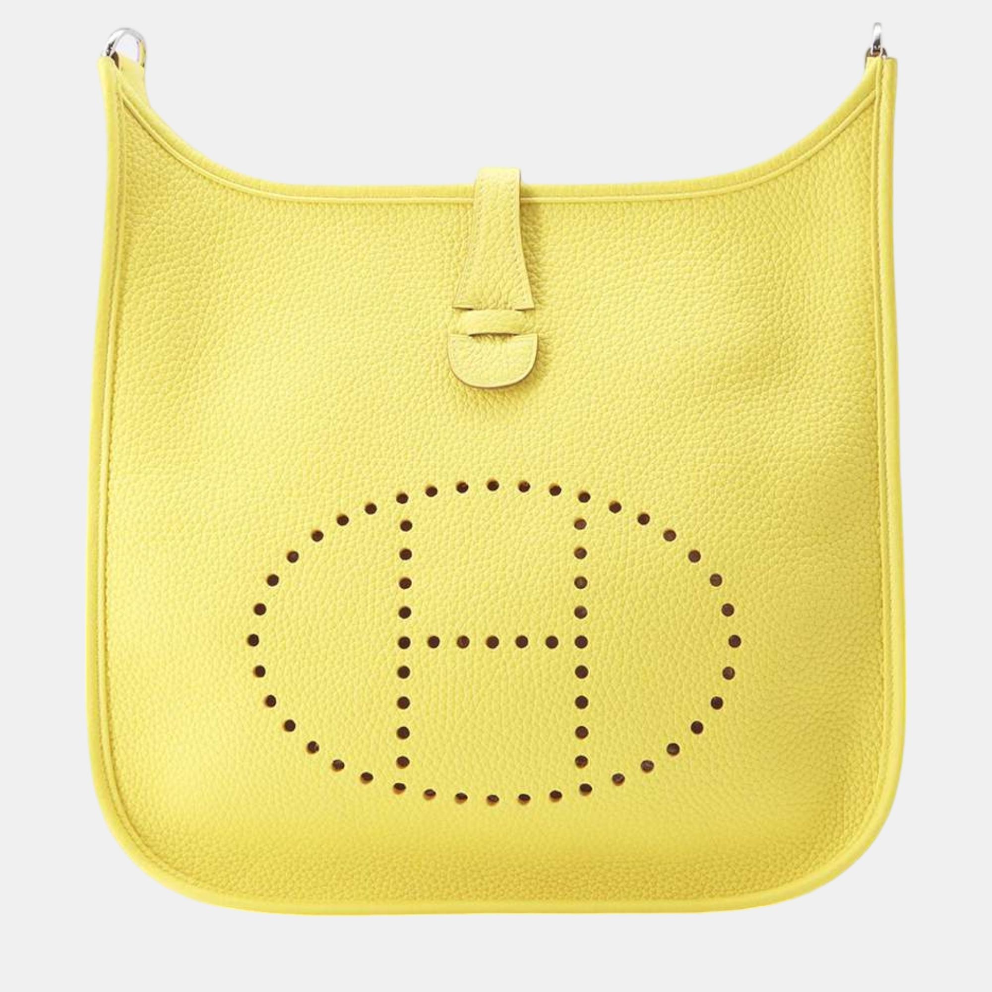 

Hermes Lime Taurillon Clemence PM Evelyne III Shoulder Bag, Yellow