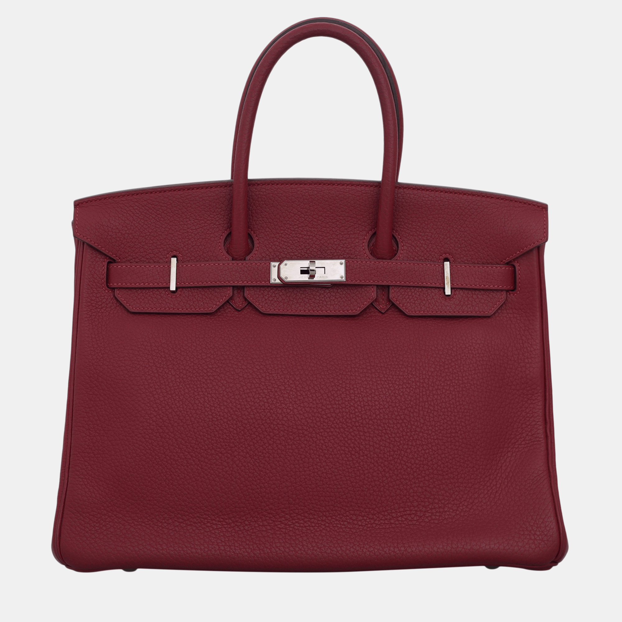 

Hermes Rouge Grenat Clemence Leather Birkin 35 Tote Bag, Red