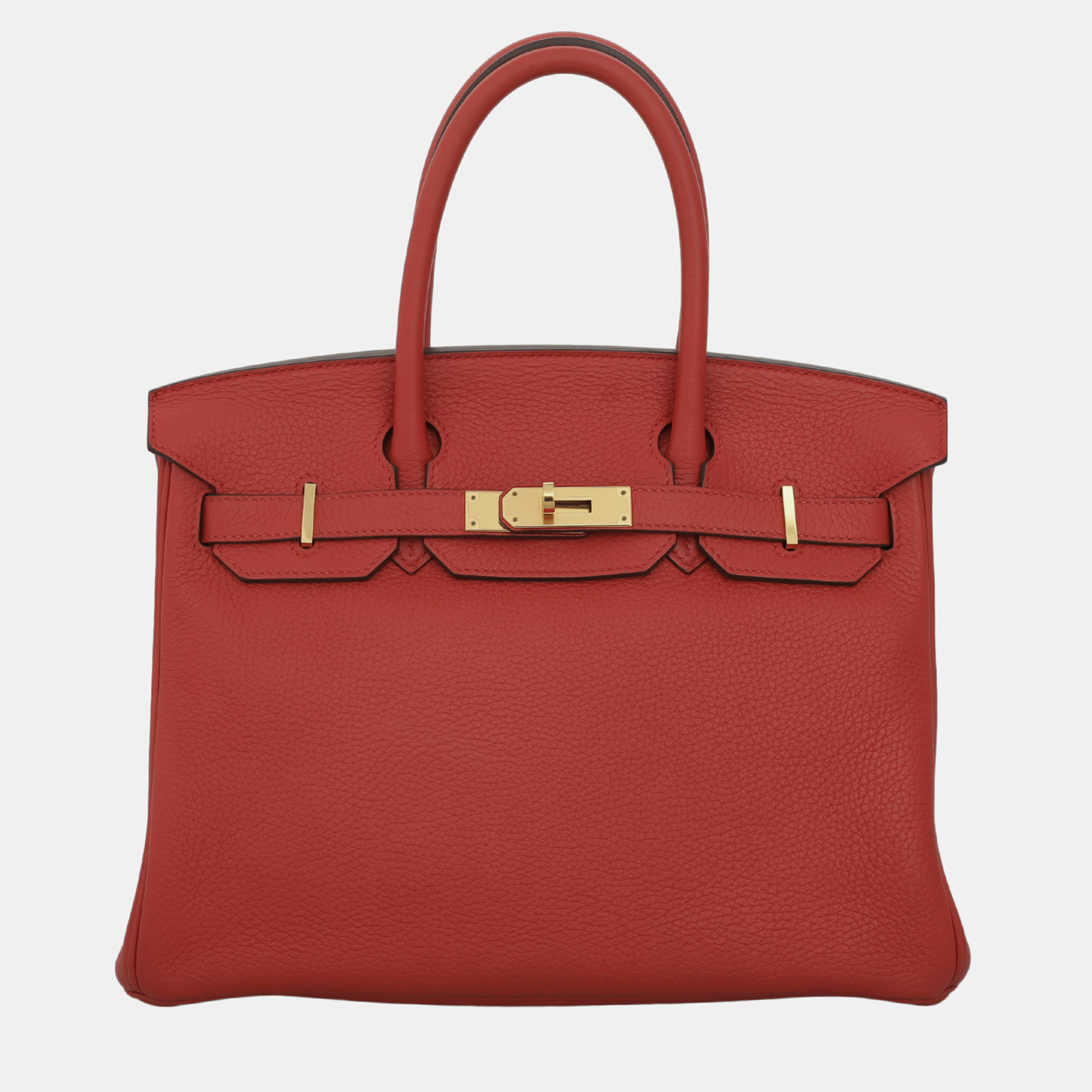 

Hermes Rouge Tomate Clemence Leather Birkin 30 Tote Bag, Red