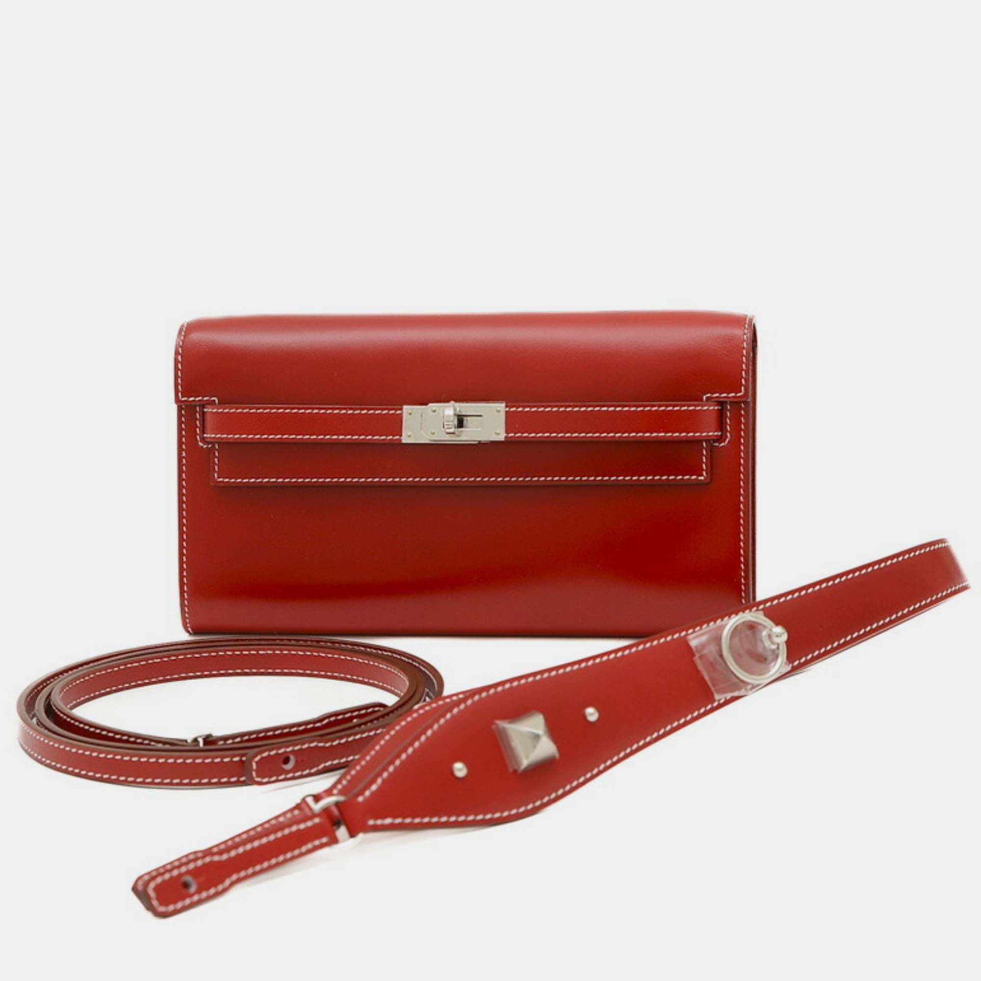 Pre-owned Hermes Red Box Calf Kelly To Go Lock Shoulder Bag