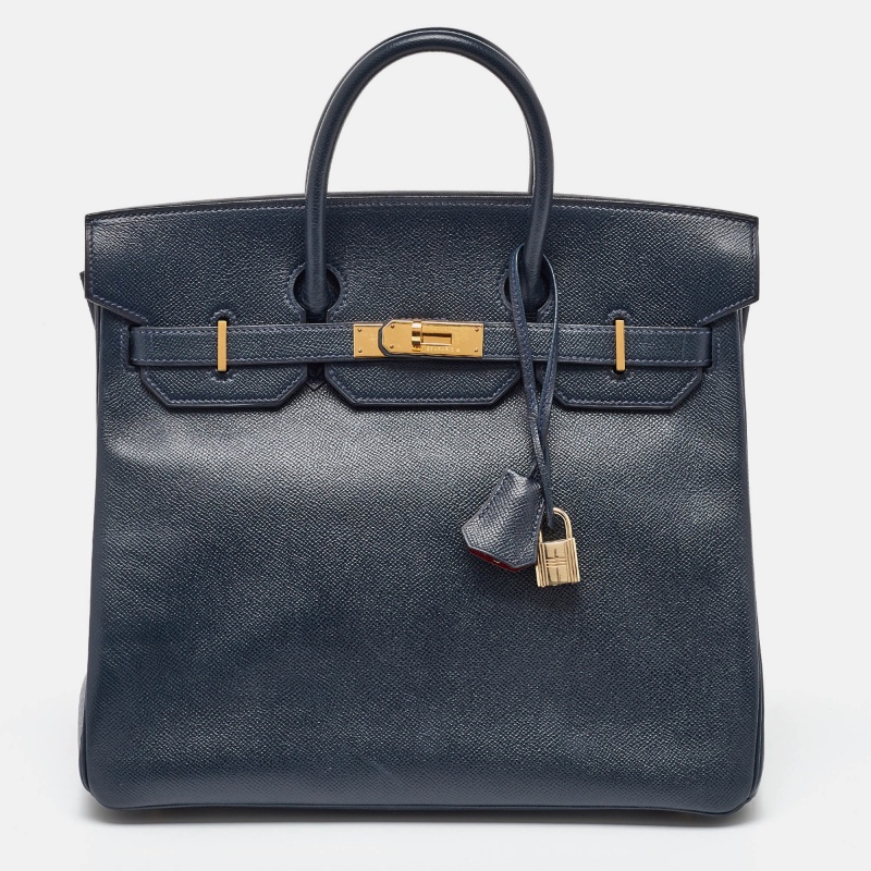 

Hermes Navy Blue Epsom Leather Gold Finish HAC Birkin 32 Bag