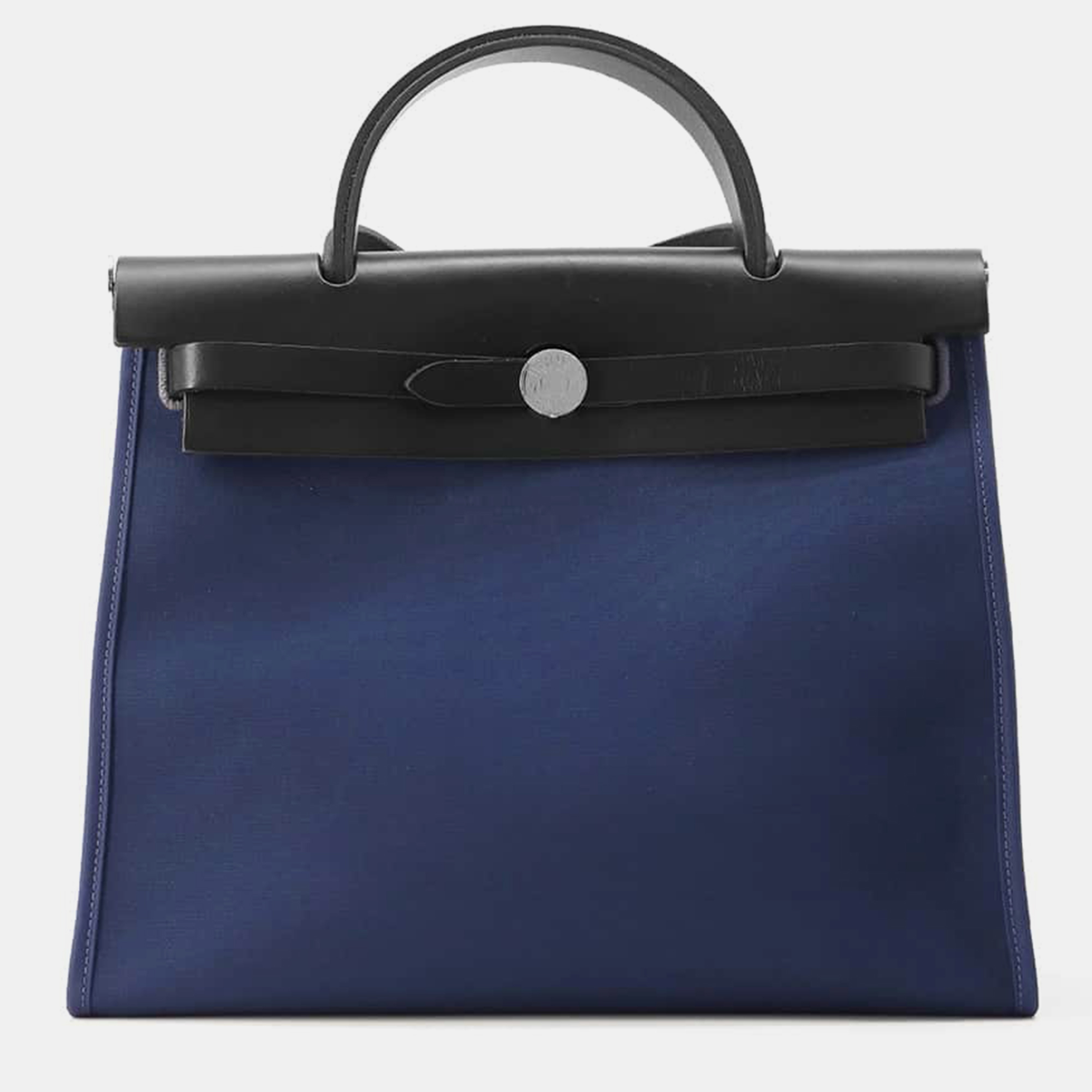 

Hermes Blue de Malte/Black Toile Offiche Vache Hunter Leather Herbag Size PM