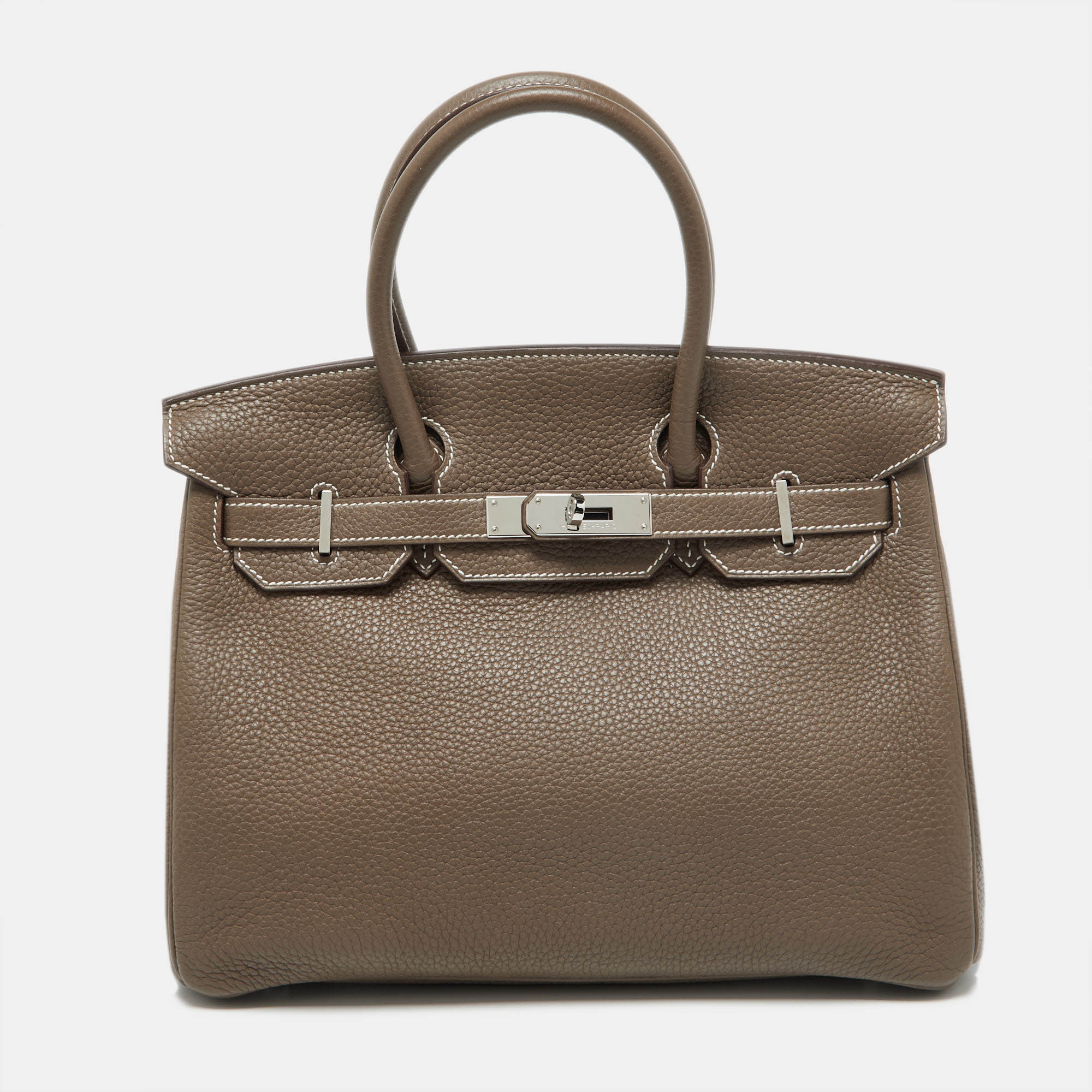 

Hermes Etoupe Grey Taurillon Clemence Leather Palladium Finish Birkin 30 Bag, Brown