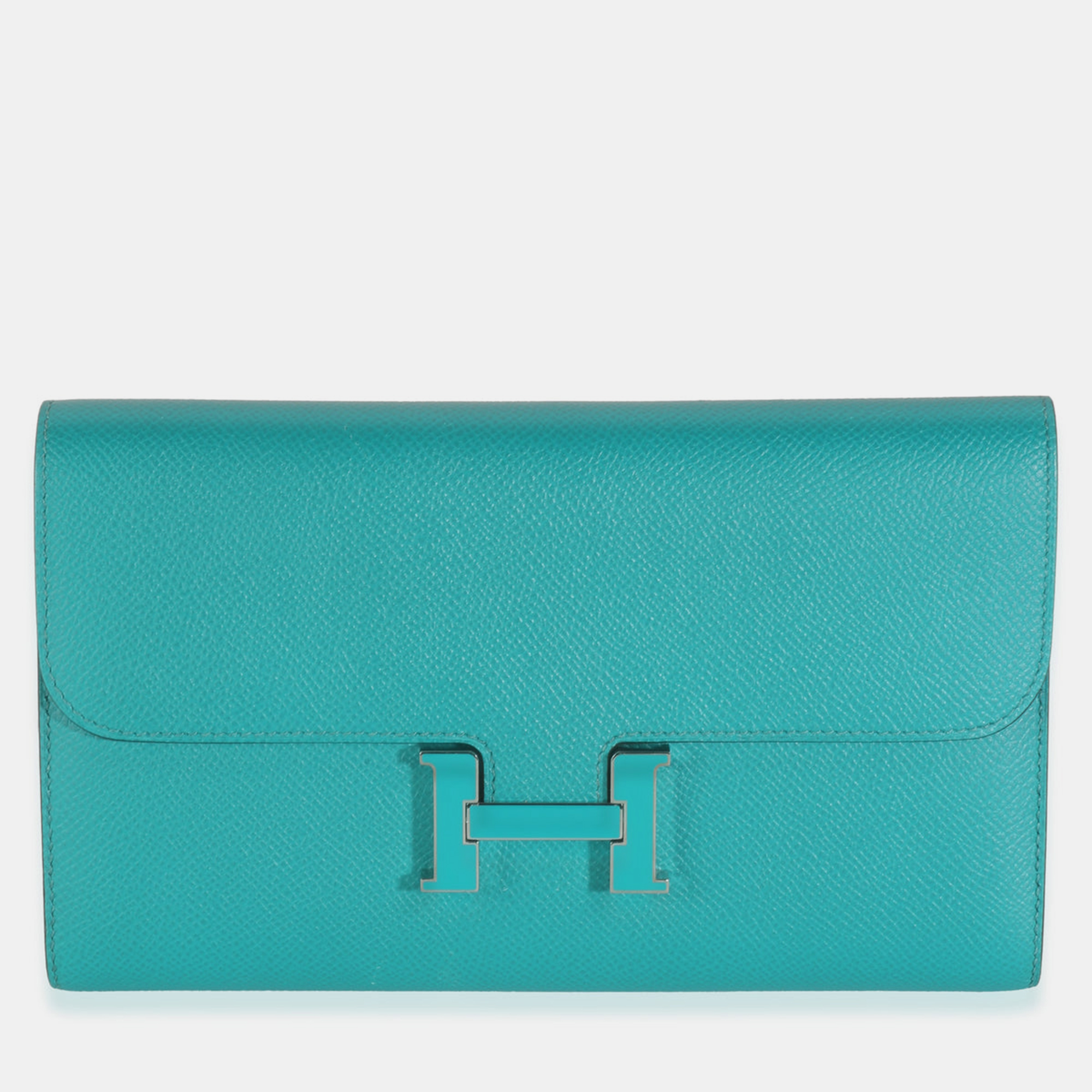 Pre-owned Hermes Bleu Paon Epsom Constance Long Wallet In Blue