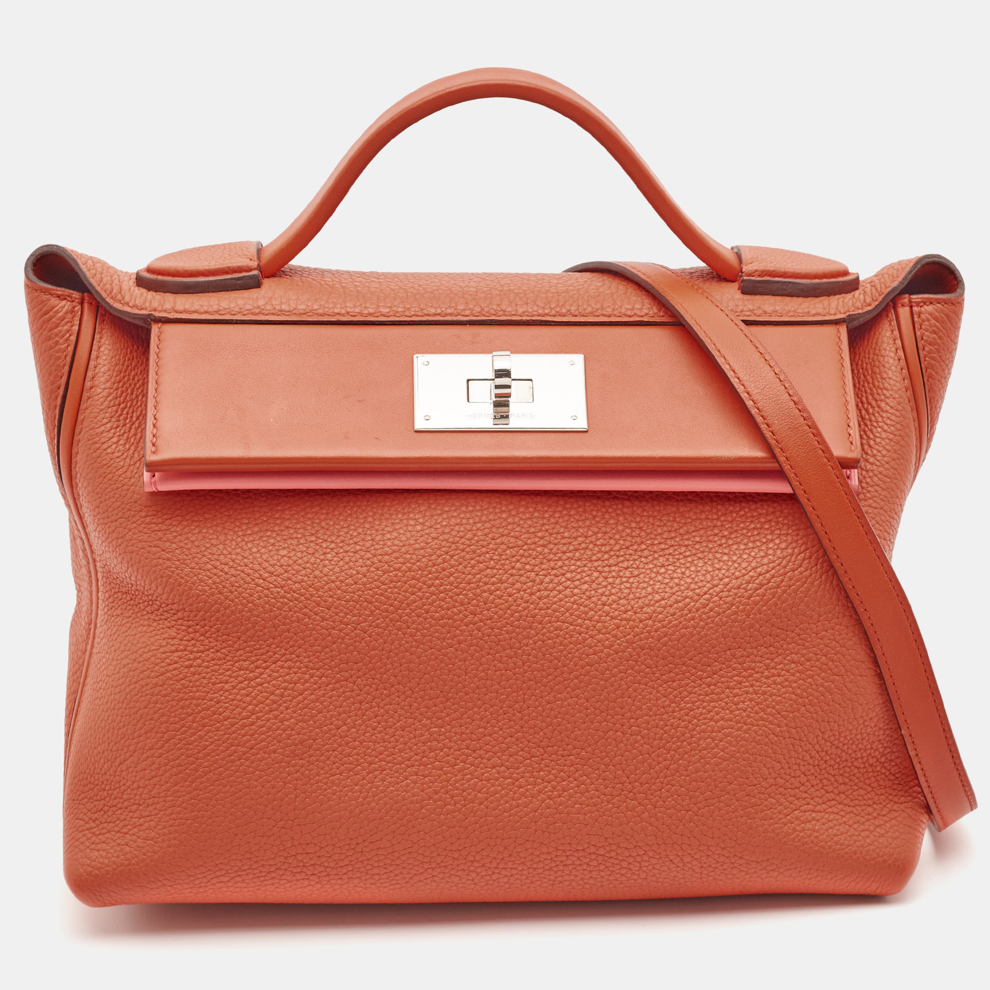 Pre-owned Hermes Terre Battue/rose Azalee Taurillon Maurice And Swift Leather Palladium Finish 24/24 29 Bag In Orange